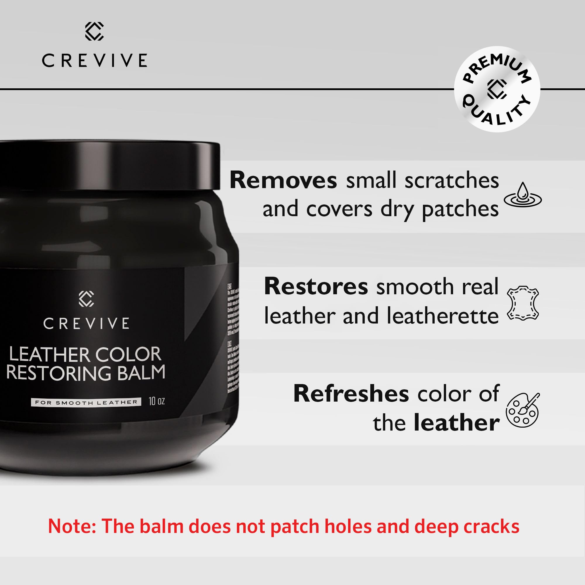 Crevive Leather Recoloring Balm Black 10 Oz & Leather Cleaner 8.45 Oz - Leather Color Restorer - Leather Restorer For Couches -