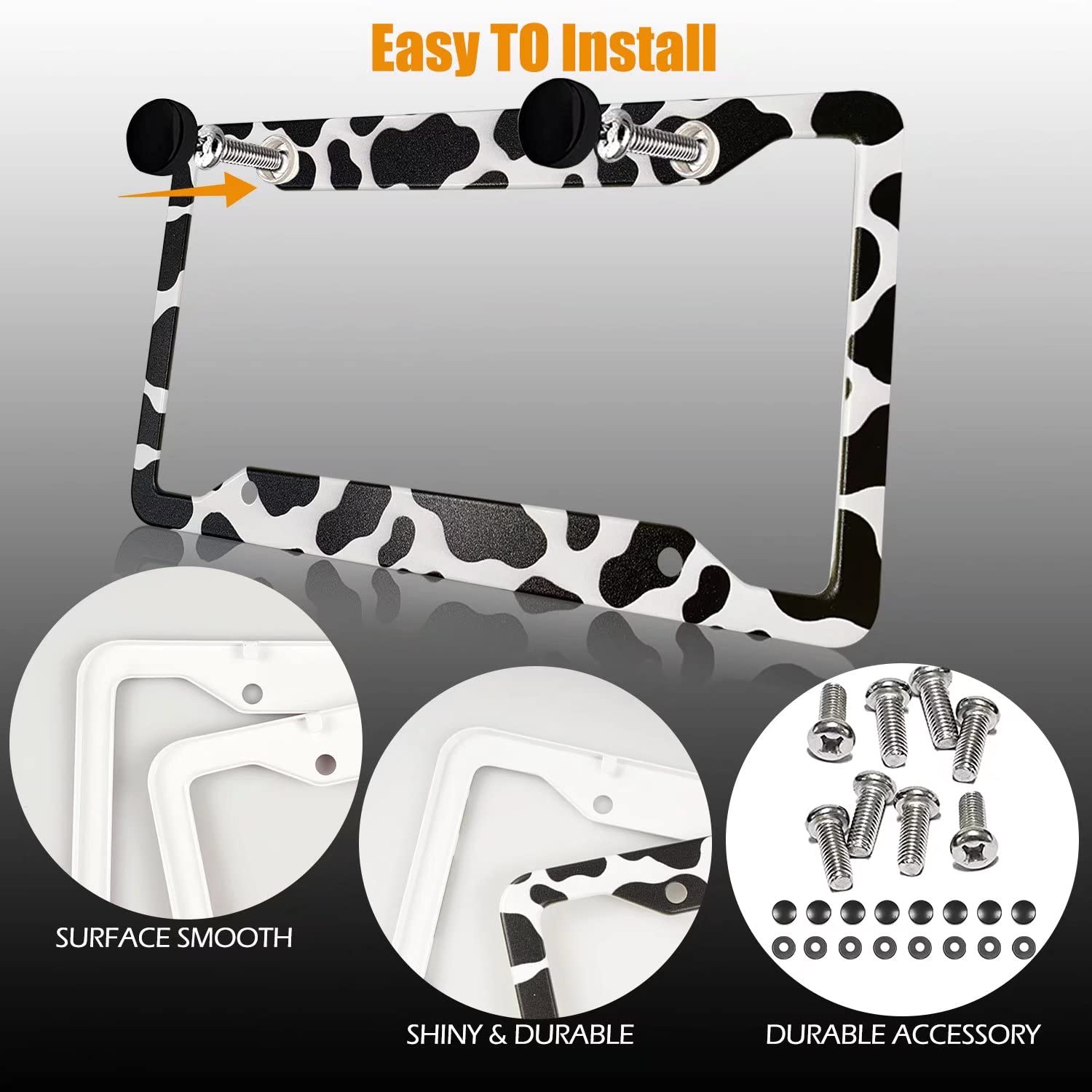 Cow Print License Plate Frame Holders Covers Cute Animal White Black Spot Cow Tags Frames Covers Holder Stainless Aluminum Metal