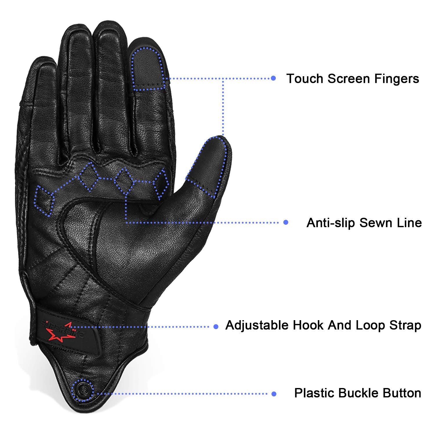 Full Finger Goat Skin Leather Touch Screen Motorcycle Gloves Men/Women S,M,L,Xl,Xxl (Non-Perforated, S)