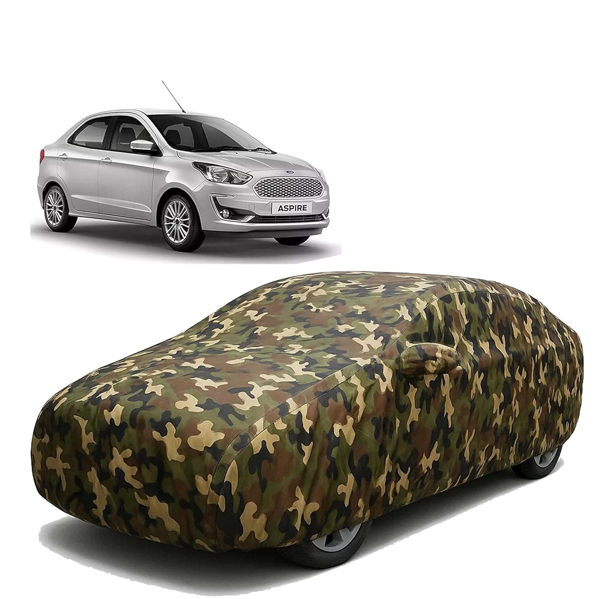 Sulfar 100% Waterproof Car Body Cover Compatible with Mirror for Ford Aspire with Long Lasting Durable Material (Triple Stitched