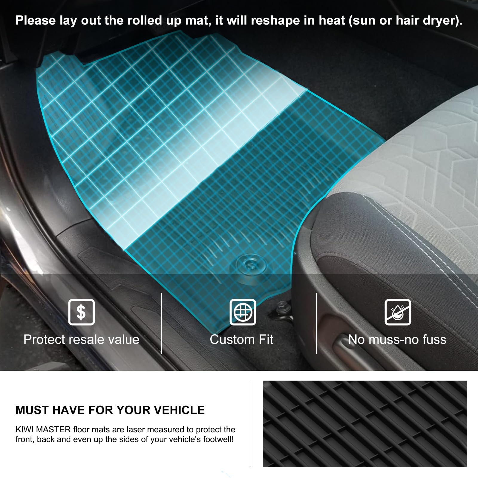 Kiwi Master Floor Mats For 2018-2023 Toyota Tacoma Double Cab Crew Cab All Weather Mat Liners Front & 2Nd 2 Row Seat Tpe Slush L