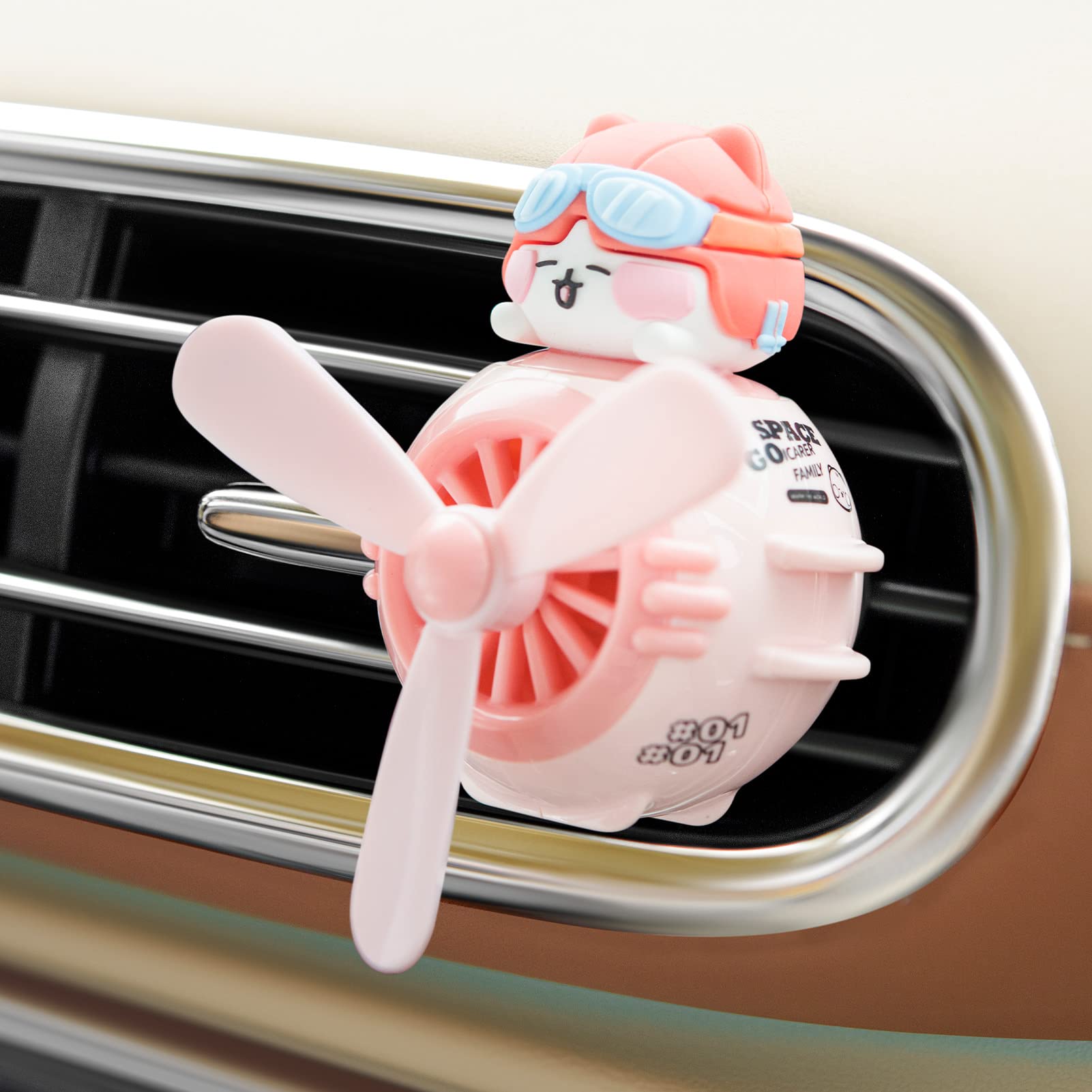 Car Air Fresheners Cute Pilot Cat Car Diffuser Rotating Propeller Cartoon Automotive Air Outlet Fan Creative Car Perfume Decorat