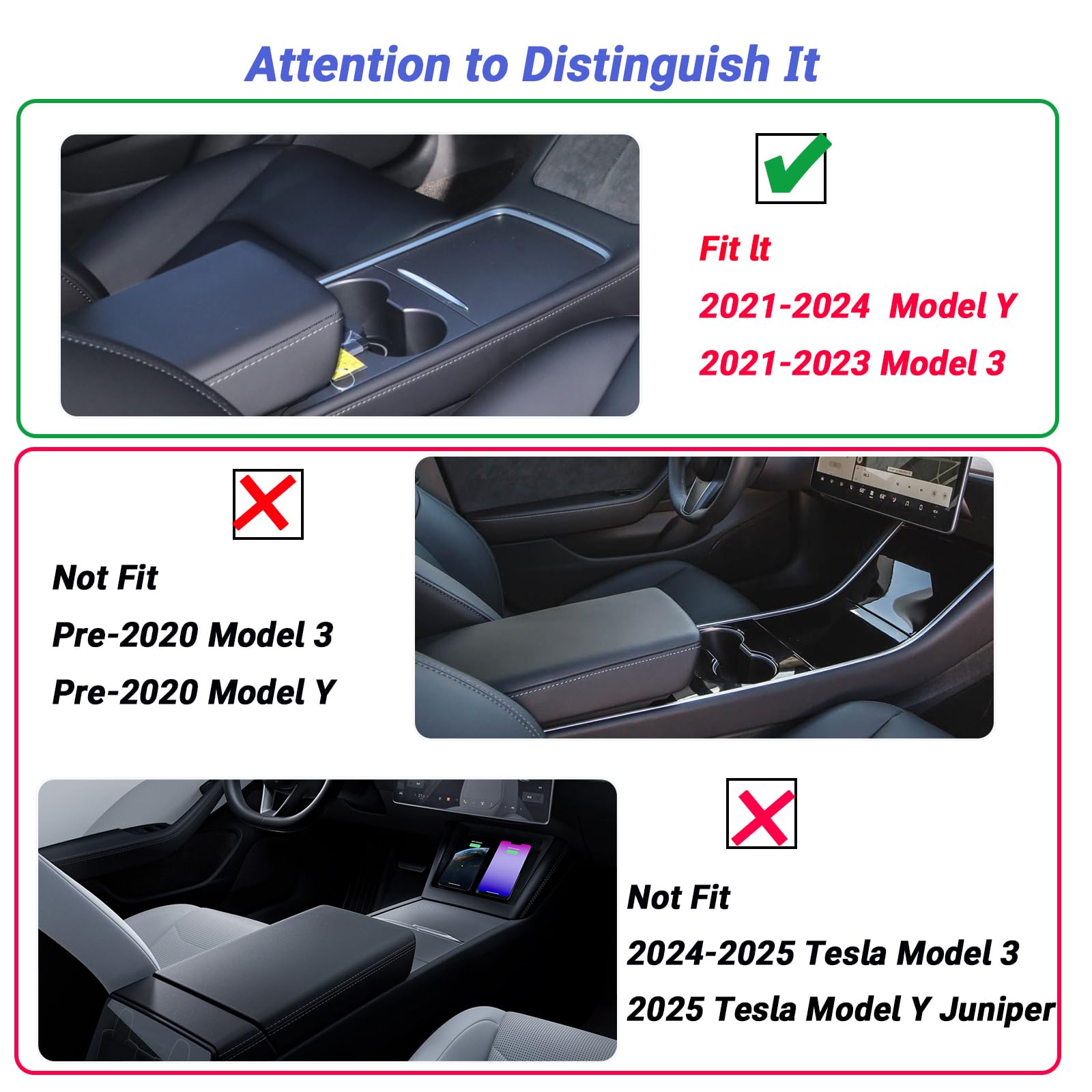 Carwiner 3Pc Center Console Organizer Tray For 2021-2022 2023 Tesla Model 3/Y Flocked Armrest Drawer Storage Box Interior Access
