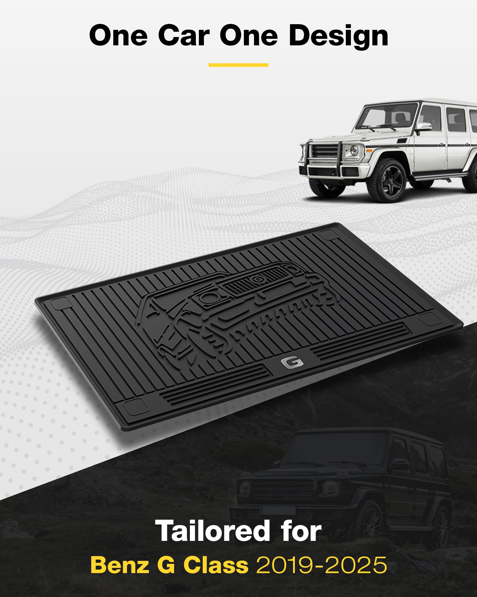 3W Cargo Liner for 2019-2025 Mercedes-Benz G Class, TPE All Weather Trunk Mat, Black, Model 3W-BGC01