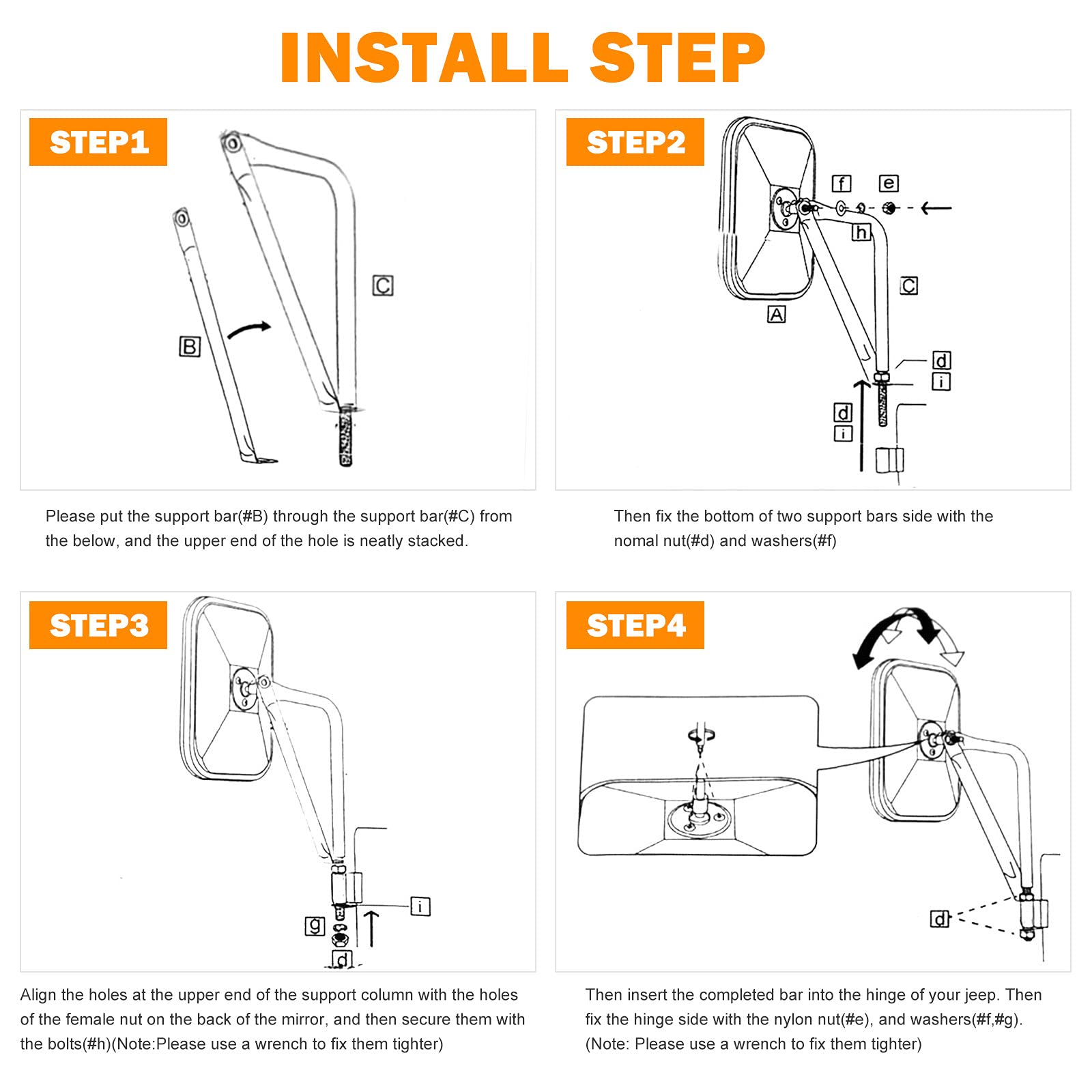 Door Off Mirror Compatible With Jeep Wrangler Jk Jl & Unlimited, Wider View Easy-Install Door Hinge Side Mirrors For Jeep