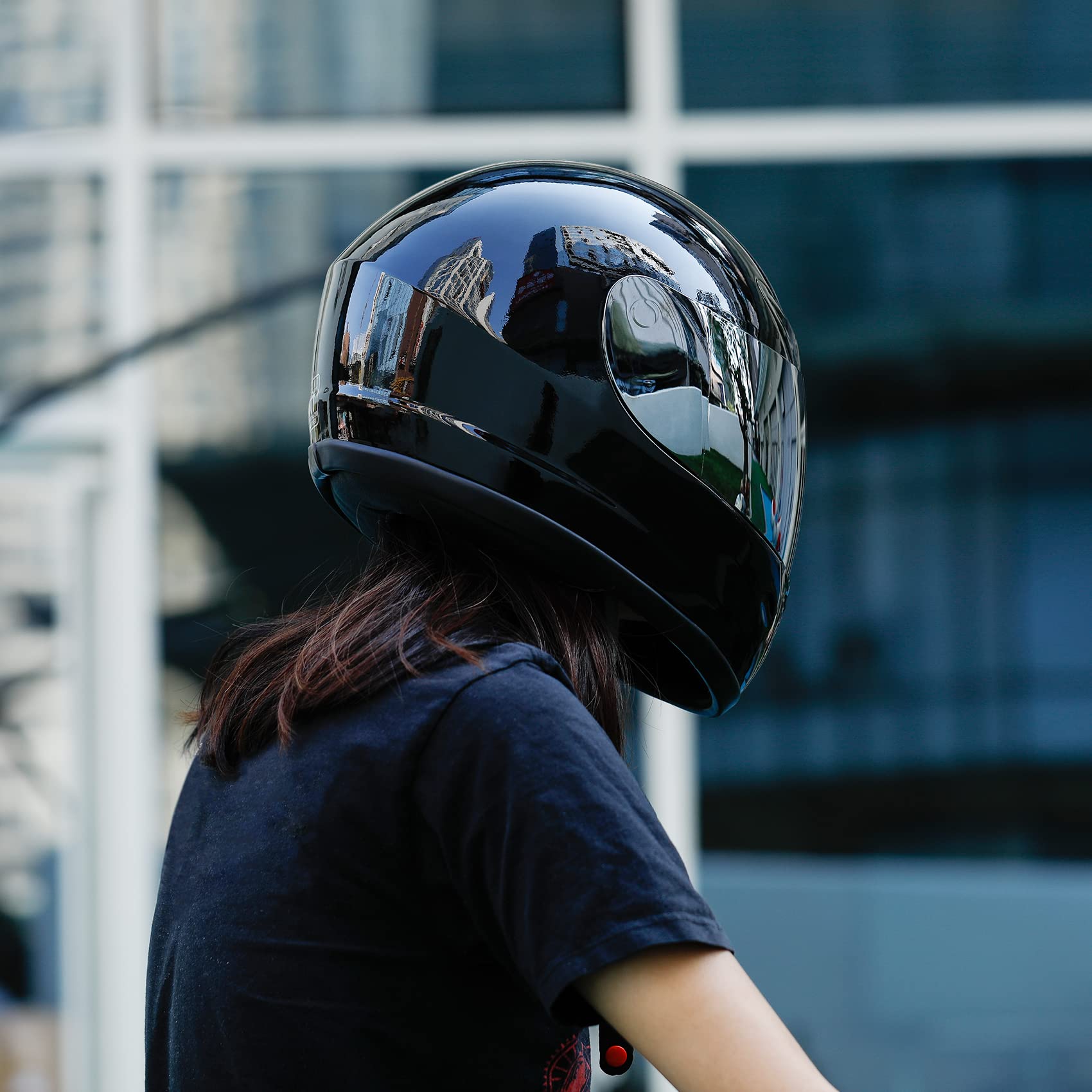 SLMOTO Full Face Motorcycle Helmet - DOT Approved, Large, Gloss Black, Polycarbonate, Mirror Visor, Sun Shield