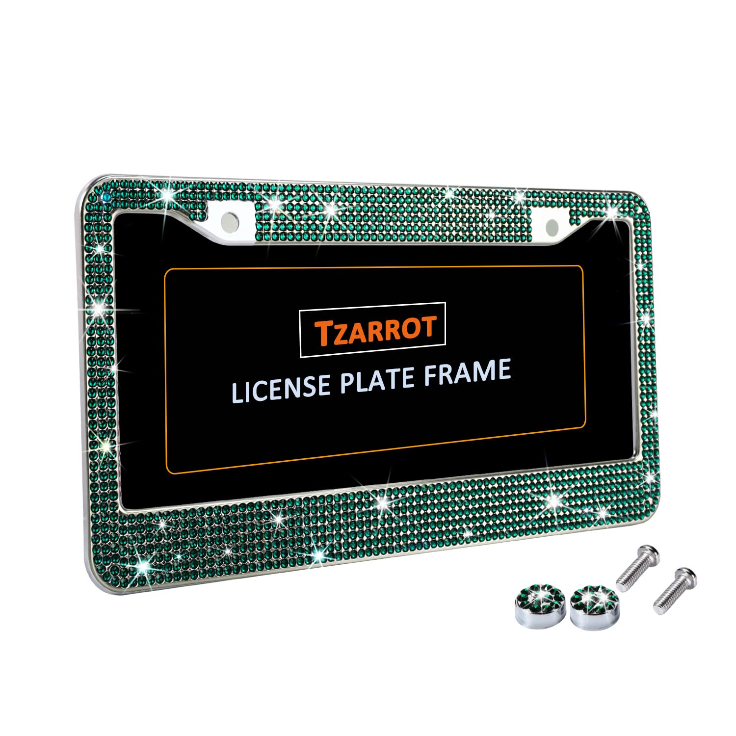 Tzarrot Bling License Plate Frame For Women, Green Diamond Rhinestone License Plate Frame Emerald Bling Car Accessories For Wome