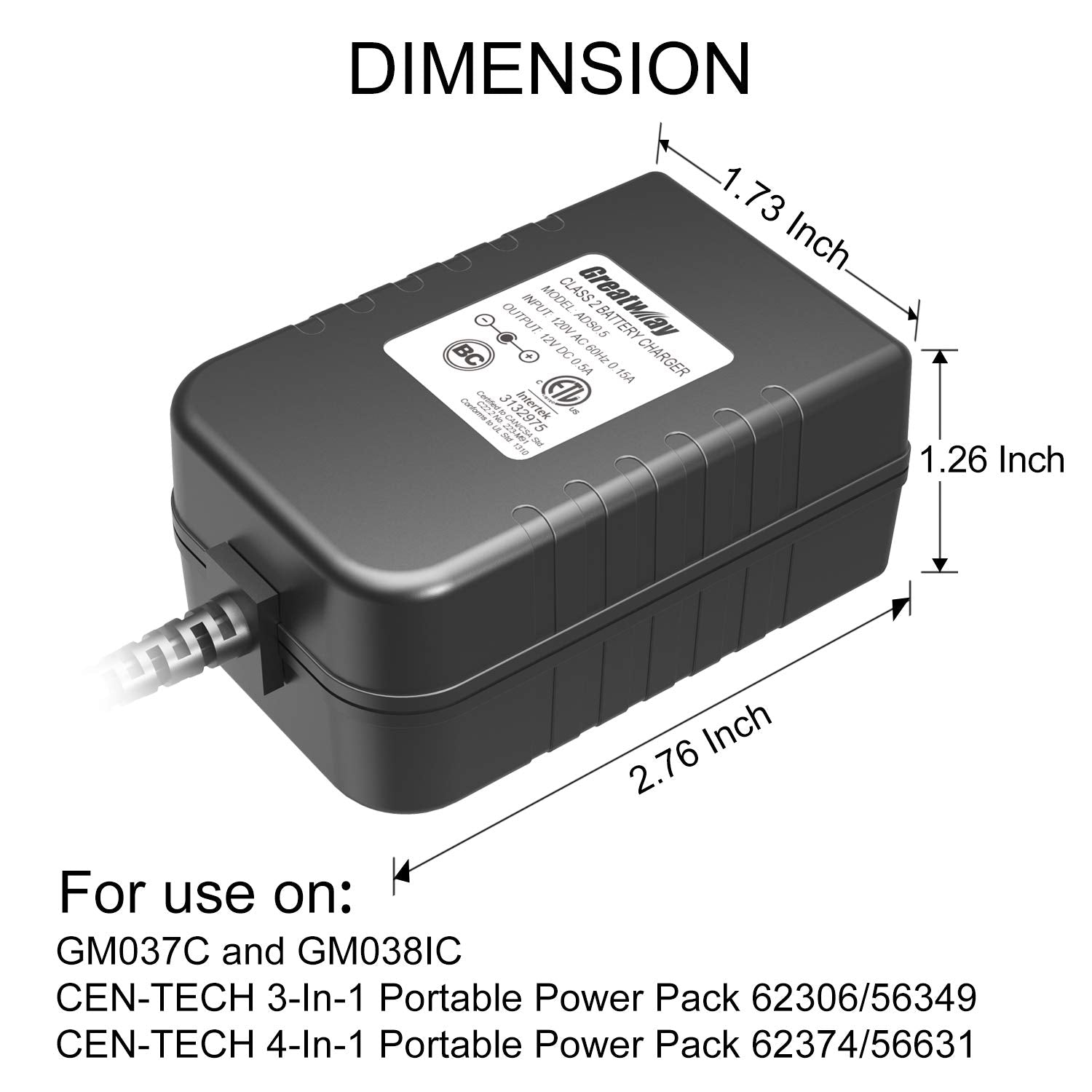 Greatway Battery Charger 12V 0.5A - Compact Black Design for Efficient Power Supply