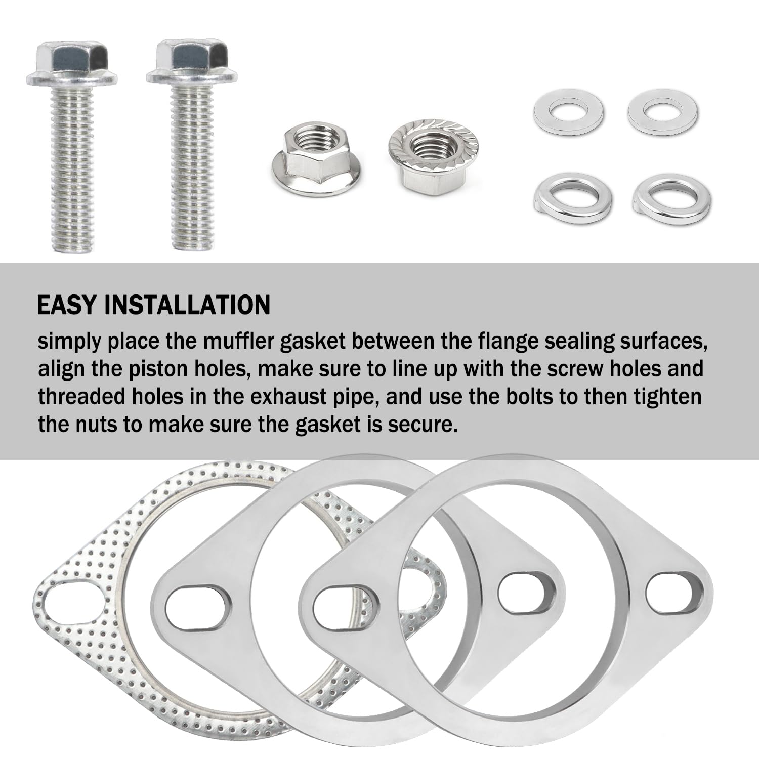 2-Bolt 2.5 Inch Exhaust Flange Repair Kit,Stainless Steel Exhaust System Kit With Exhaust Gasket & Exhaust Bolts,Exhaust Pipe Fl