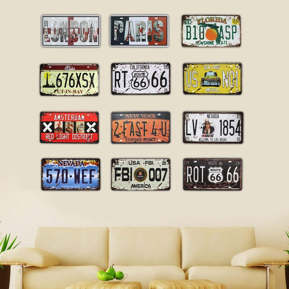 Sumik London Vintage Metal Tin Sign Auto License Plate, Embossed Tag Size 6'' X 12''