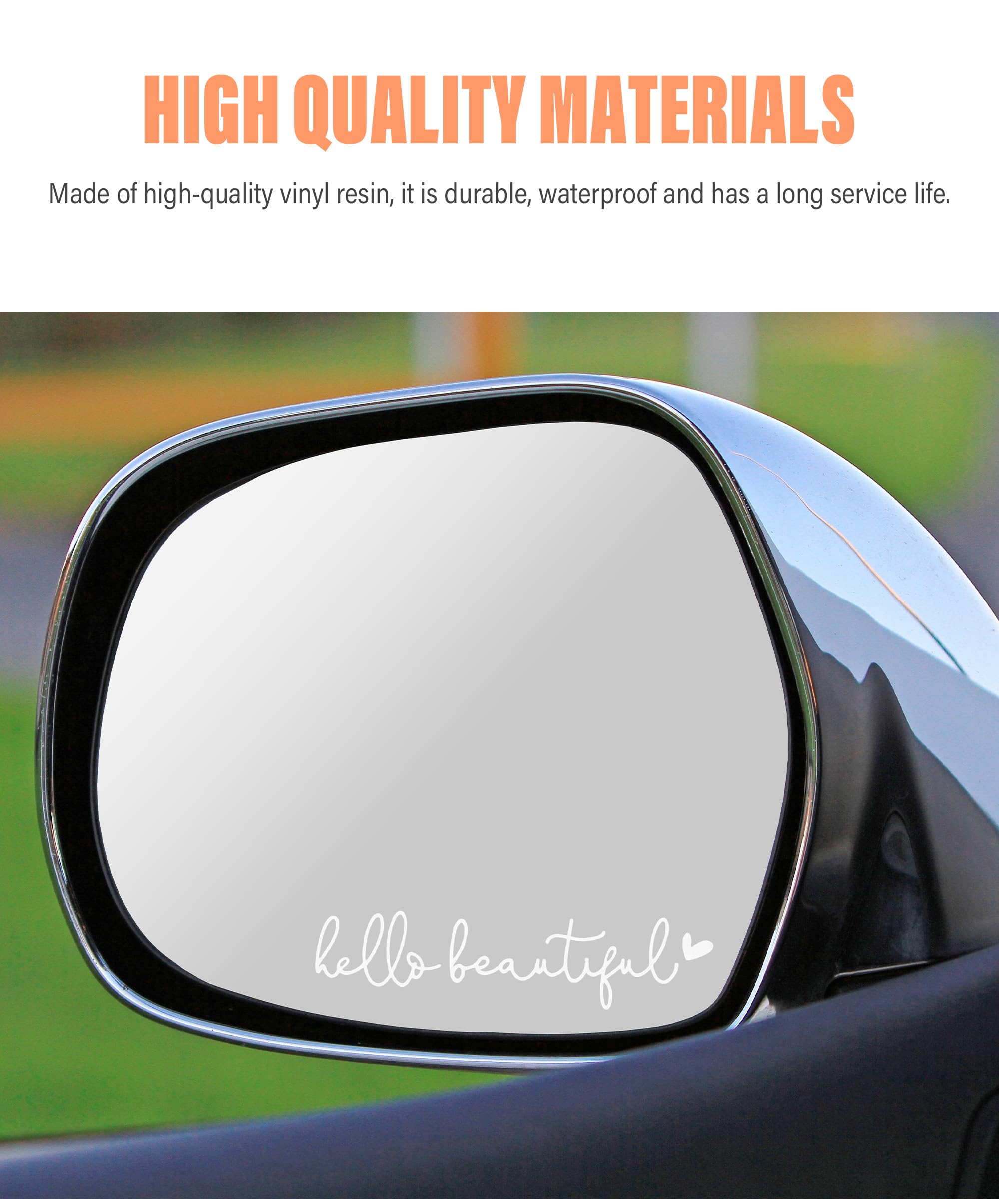 Racoona Hello Beautiful Mirror Decal - Rearview Mirror Sticker, Self Affirmations Decal, Car Accessories For Window Decoration (