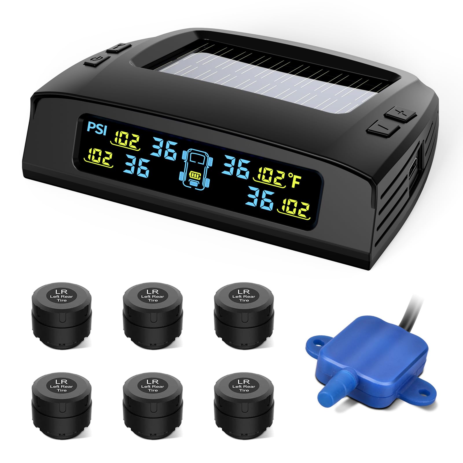 Tymate Rv Tire Pressure Monitoring System, Solar Charge Tpms, 6 Sensors & 5 Alarm Modes, M7-3 2024 Updated Color Display, W/Repe