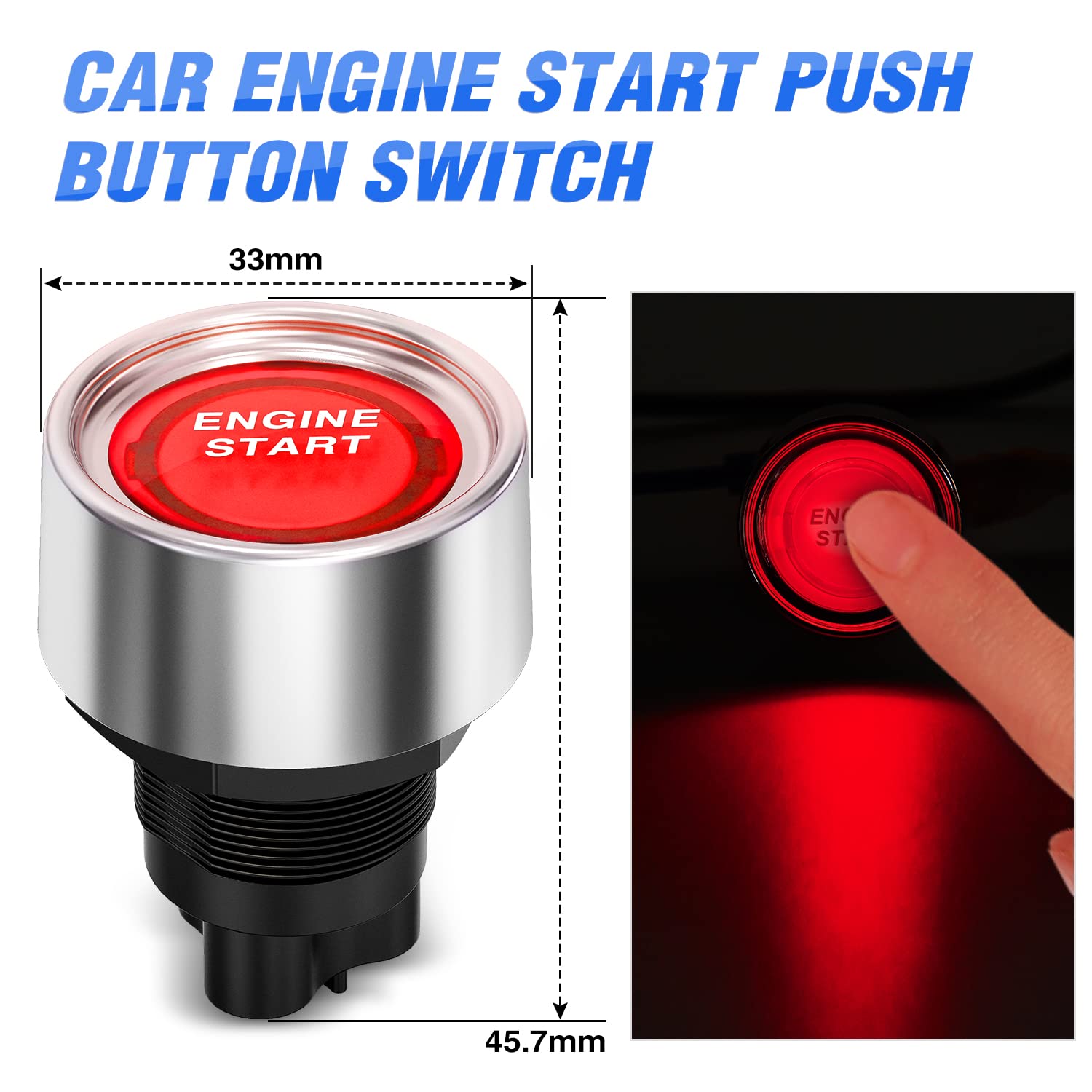 Nilight Ignition Switch Panel 12V - 2 in 1 Rocker with Push Button, Relay Wiring Harness, Aluminum, Red, Model 90210B for RV/Truck/Boat
