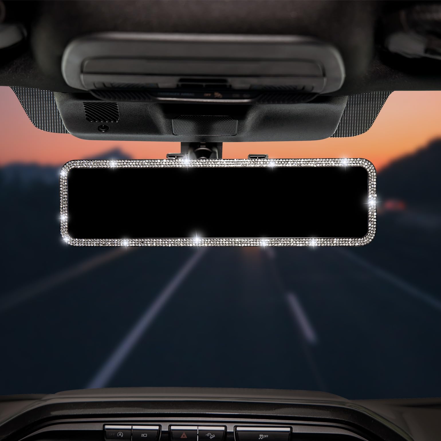 Joytutus Bling Car Rear View Mirror, Universal 11.81 Inch Panoramic Rearview Mirror Accessories With Bling Rhinestones Crystal D