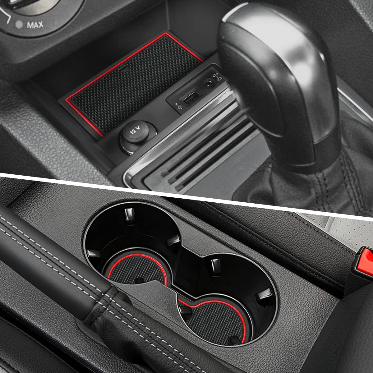 Auovo Rubber Door Compartment Mats for Volkswagen Jetta 2013-2018, Red, 10pcs Set, Anti-Dust Cup Holder Console Liners