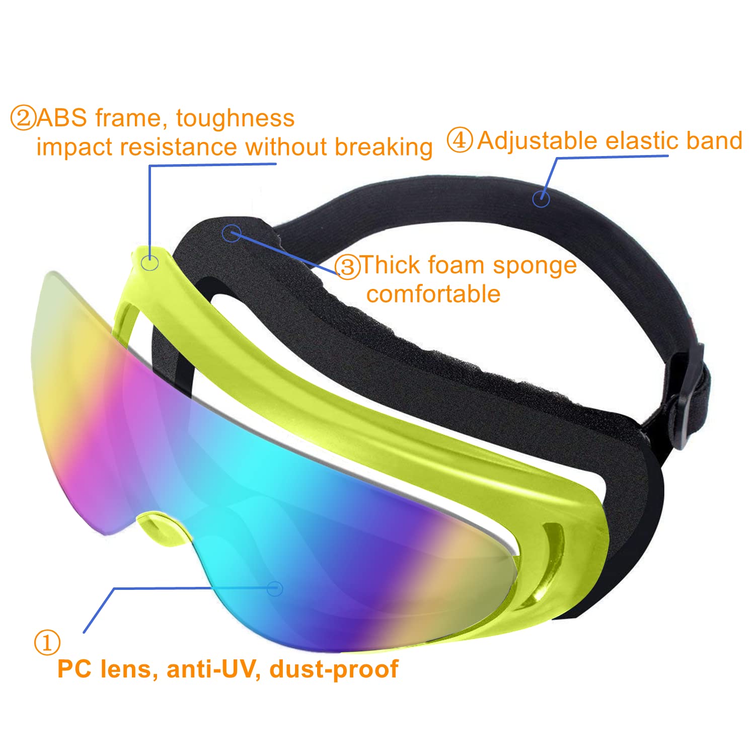 Ljdj Motorcycle Goggles,2 Pack Dirt Bike Atv Motocross Riding Hiking Protective With 2 Pack Neck Breathable Bandana Mask (Yellow