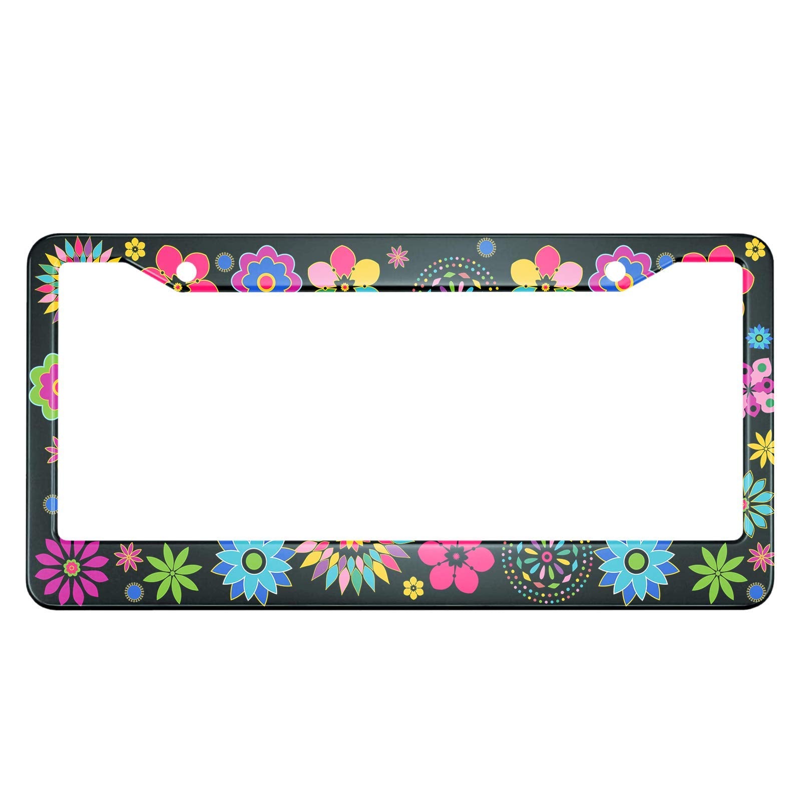 HOSNYE Multi Coloured Floral License Plate Frame Unique Retro Flower Metal License Plate Cover Front Plates Frames Car Tag Frame