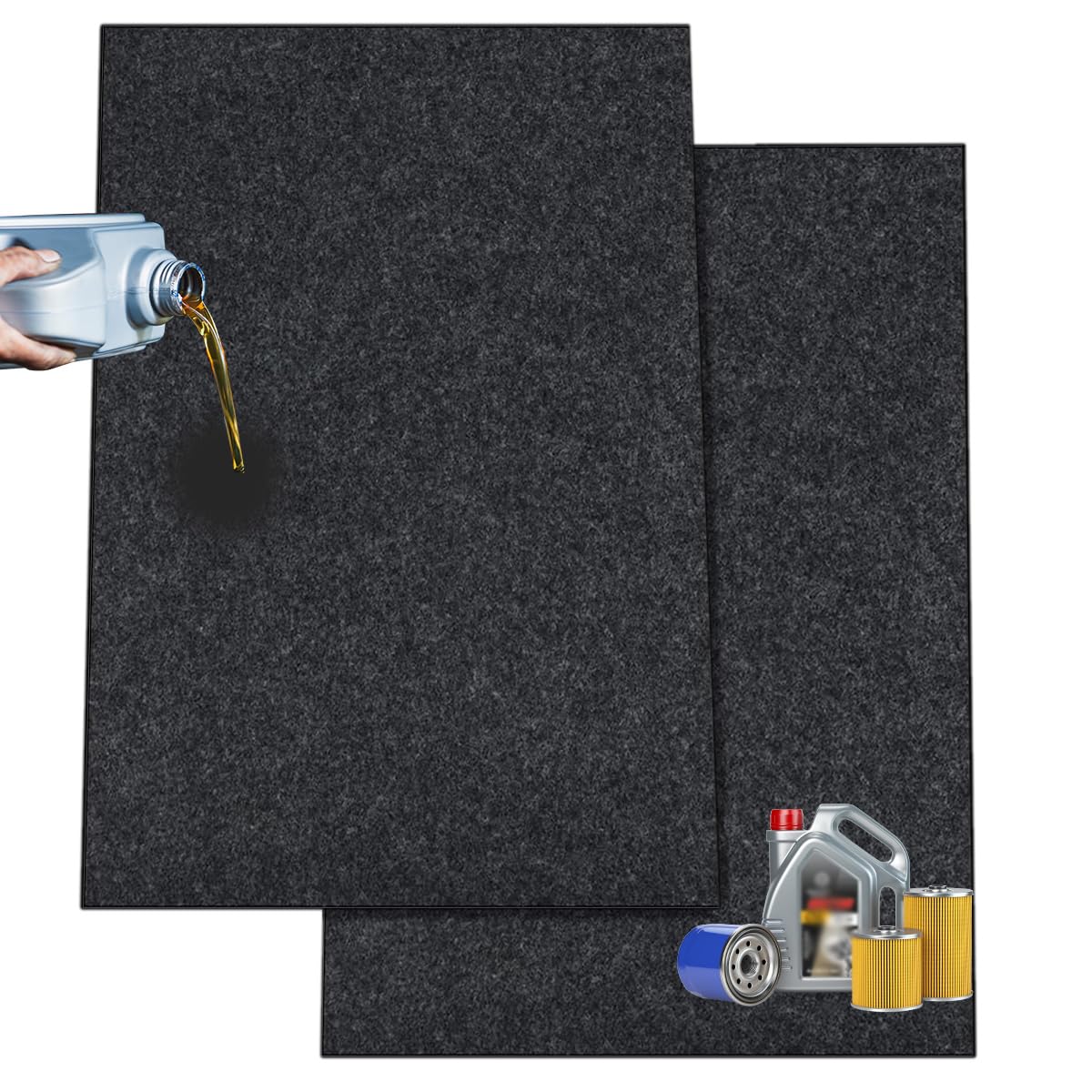 Ahpuhtan 2 Packs 36 X 60 Inch Oil Spill Mat For Garage, Garage Floor Oil Change Mat For Driveway Under Car, Oil Pads Drip Leak M
