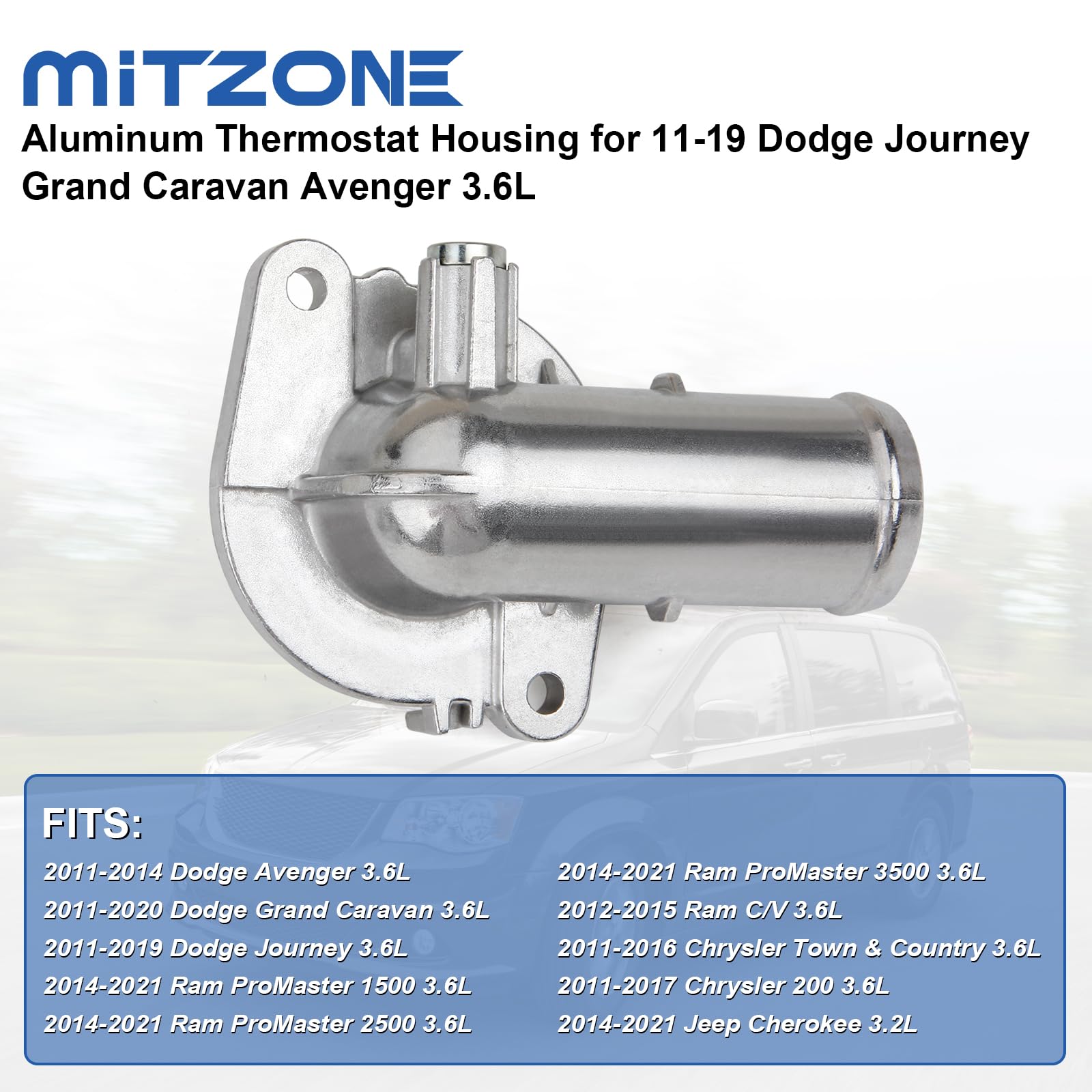 MITZONE Aluminum Thermostat Housing Assembly for 2011-2021 Jeep Dodge RAM Chrysler 3.6L/3.2L V6 - 5184570AG, Upgrade Model 001