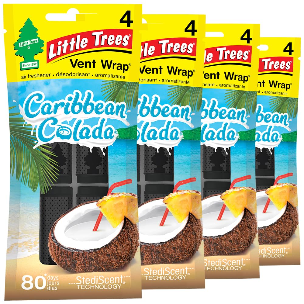 Little Trees Car Air Freshener. Vent Wrap Provides Long-Lasting Scent, Slip On Vent Blade. Caribbean Colada, 16 Air Fresheners,