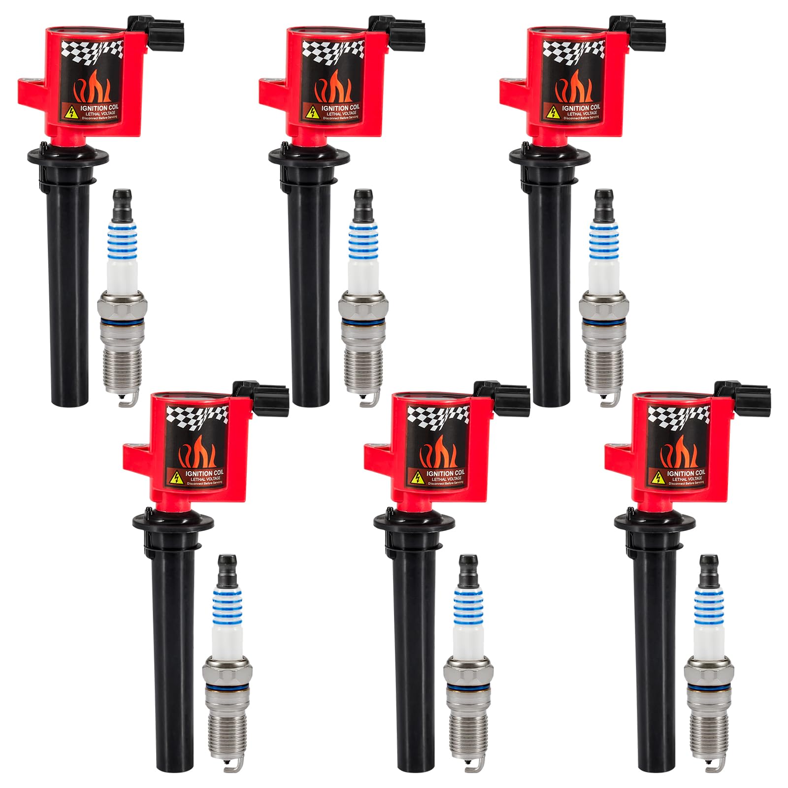 Carbole 6 Ignition Coil Packs Dg500 Fd502 And Spark Plugs Sp493, Replacement For Ford Escape Freestyles Taurus, Mercury Mariner