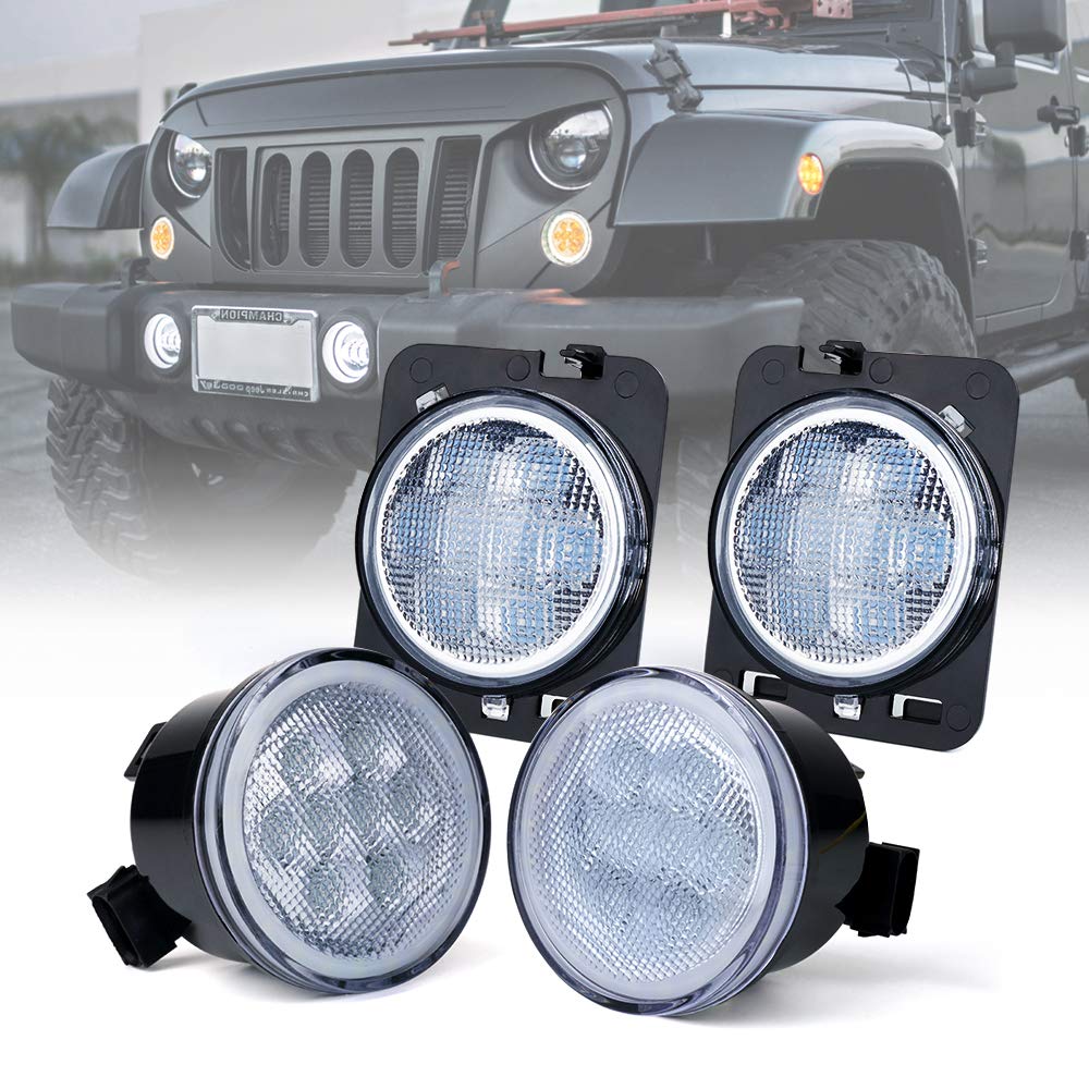 Xprite Led Clear Lens Turn Signal Lights With Halo Drl And Parking Function & Front Fender Side Marker Amber Light Assembly Repl