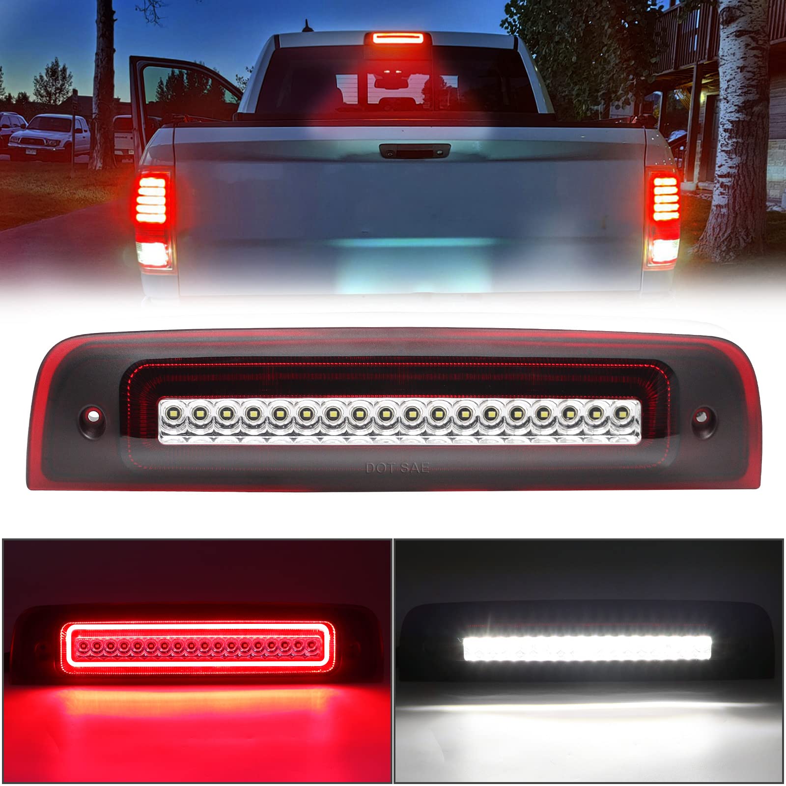 R&F Auto Led Strobe Third Brake Light Compatible With Ram 1500 2500 3500 4500 5500, 2010-2018 Pickup Truck High Mounted Stop Lig