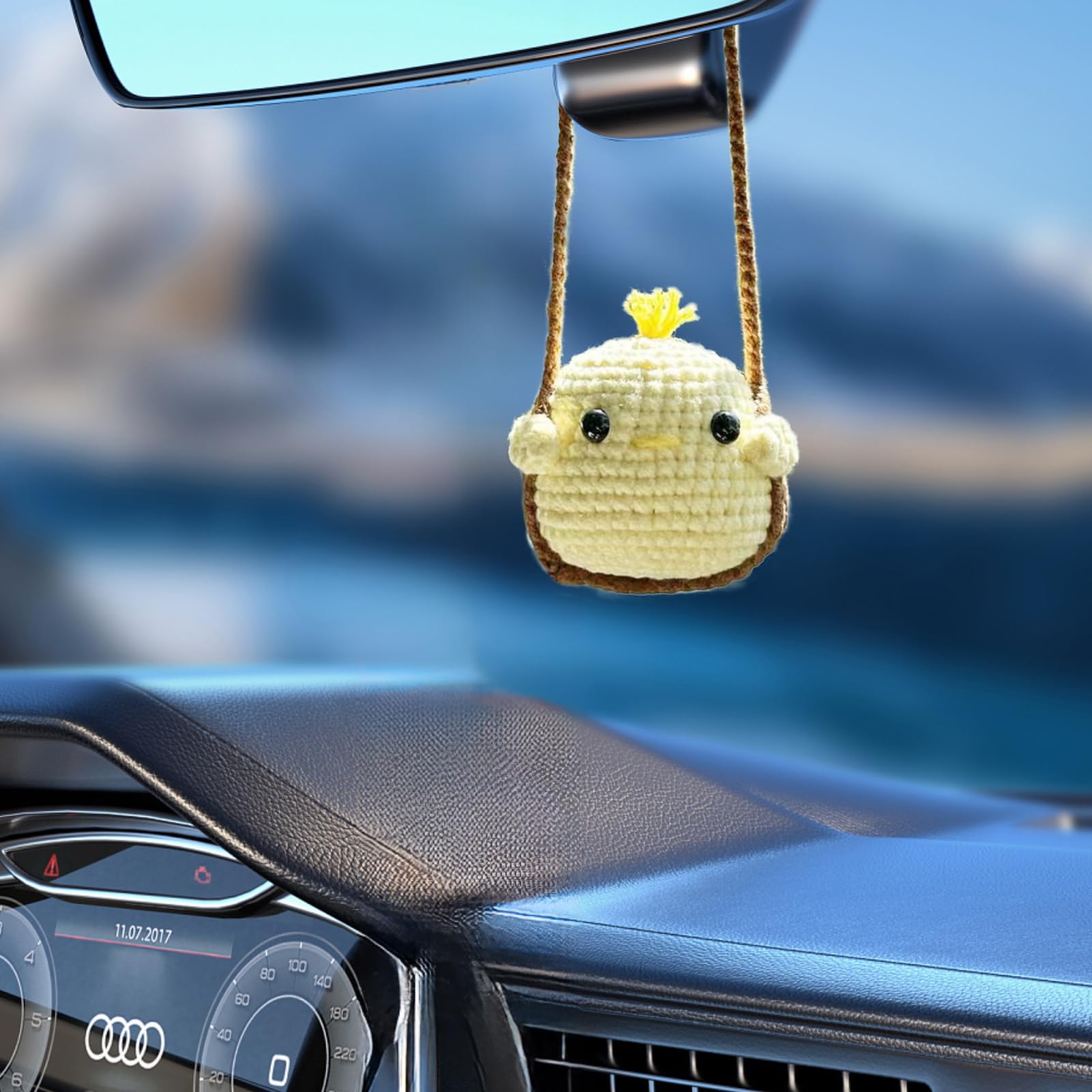 Crochet Swinging Animal Car Mirror Hanging Accessories, Cute Car Decorations For Women Aesthetic, Handmade Knitted Rearview Mirr