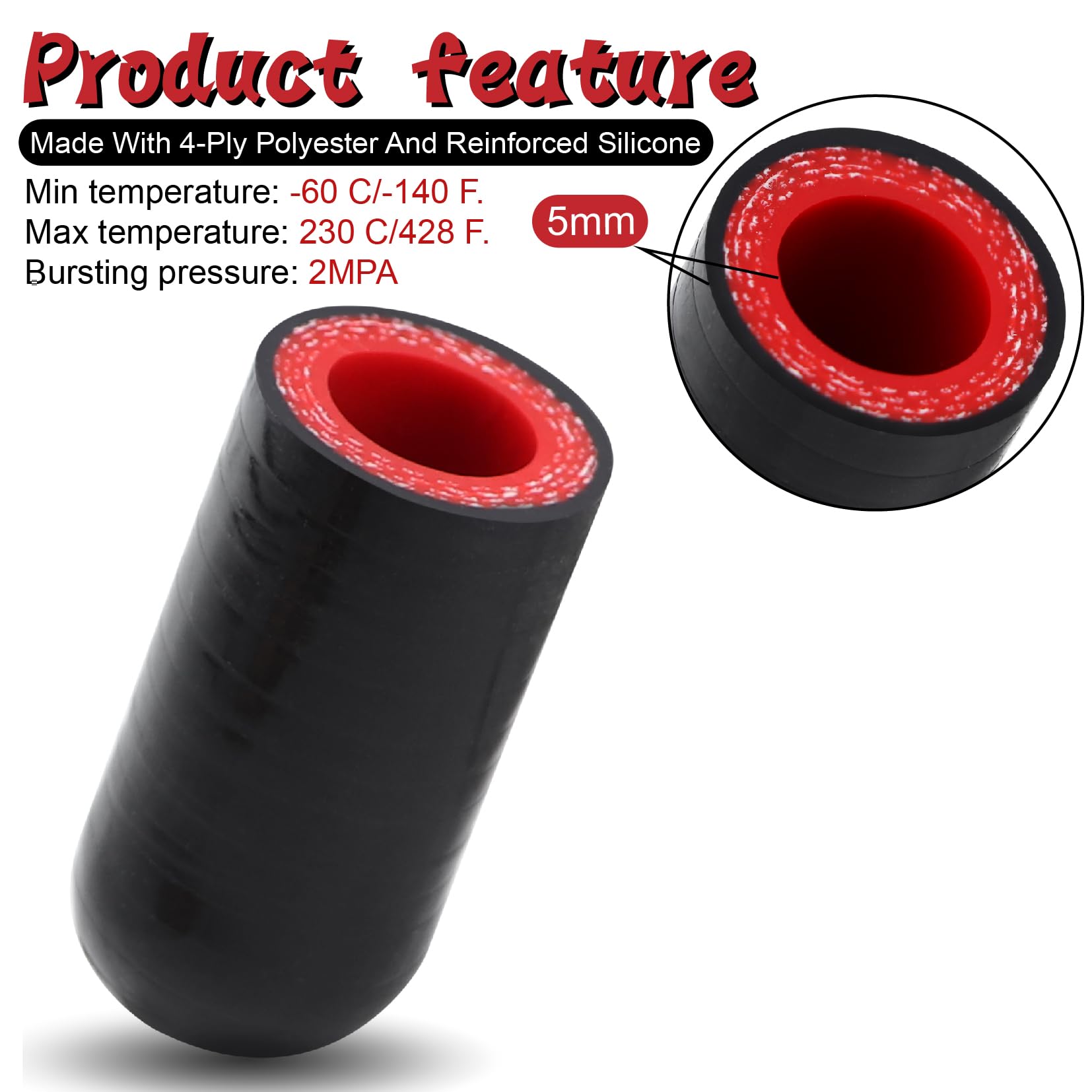 2Pcs High Temperature 4-Ply Reinforced Silicone Hose Cap ID 5/8 Inch(16mm) Hose End Plug for Turbo Bypass Valve/Throttle Body Wa