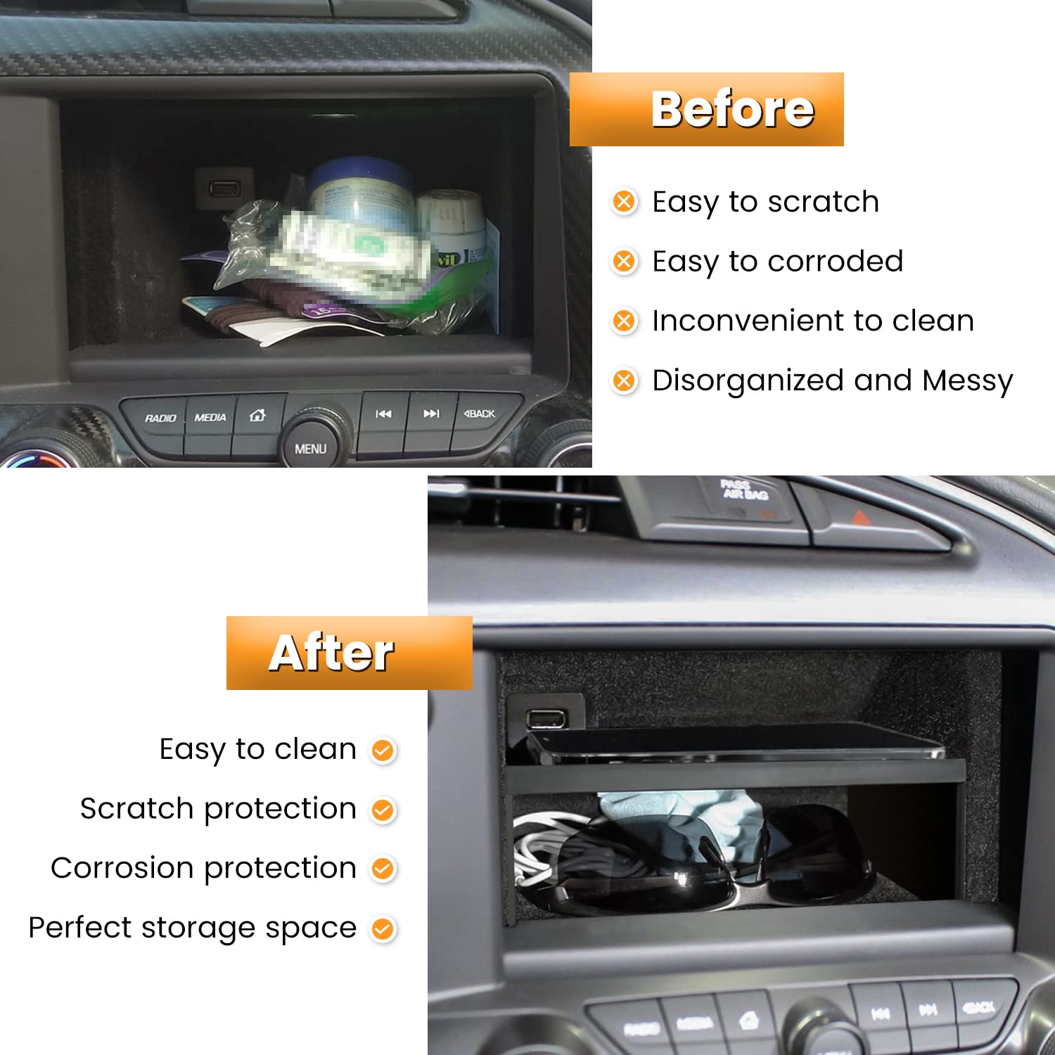 E-Cowlboy Dashboard Display Storage Bin Tray Holder For Chevrolet Corvette C7 Z06 Z51 Zr1 Stingray Grand Sport 2014 2015 2016 20