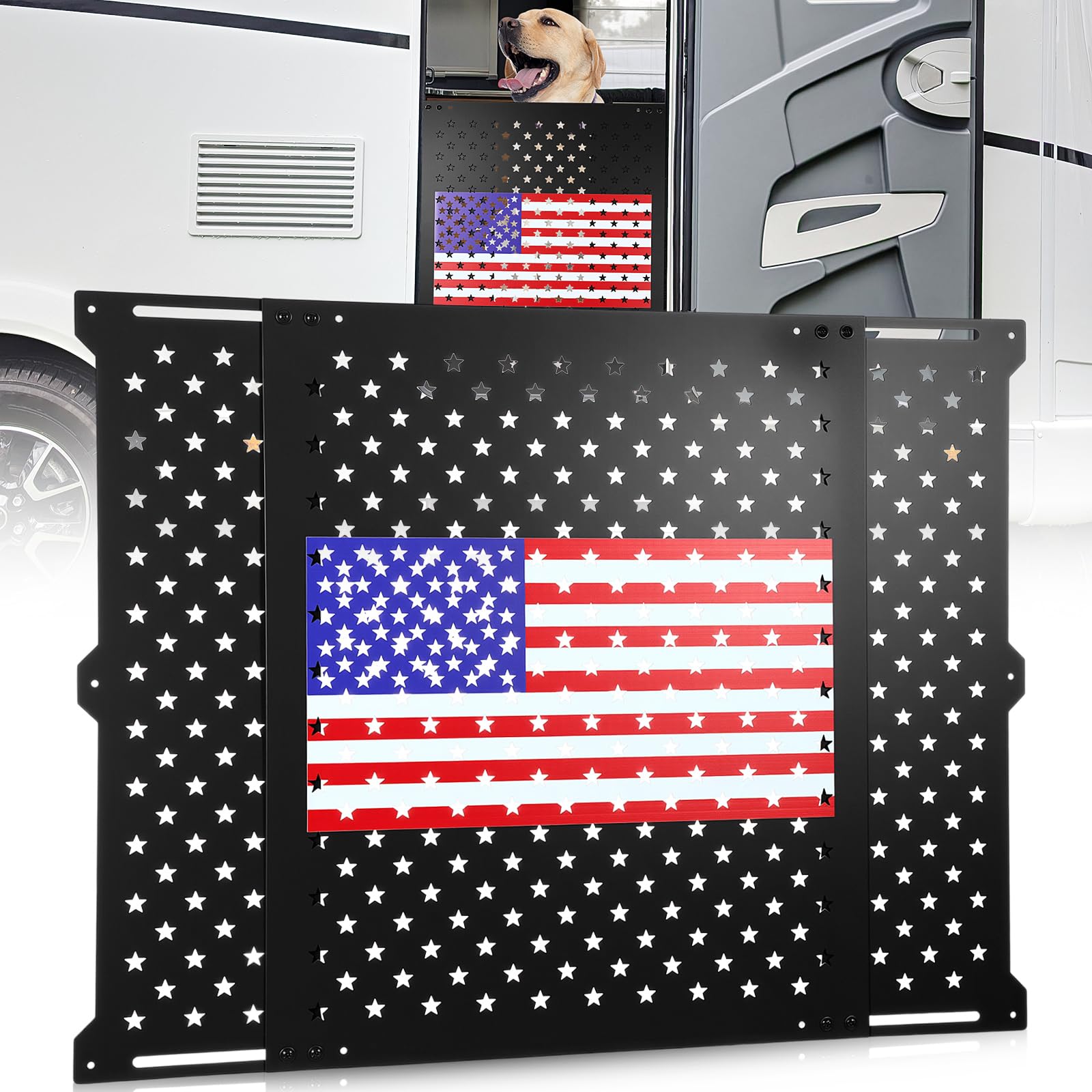 Gisafai 24 Adjustable Rv Screen Door Protector, Aluminum Grille Guard for Dogs, Fits 22-31.5 Wide Camper Doors, Rv Entry Screen 