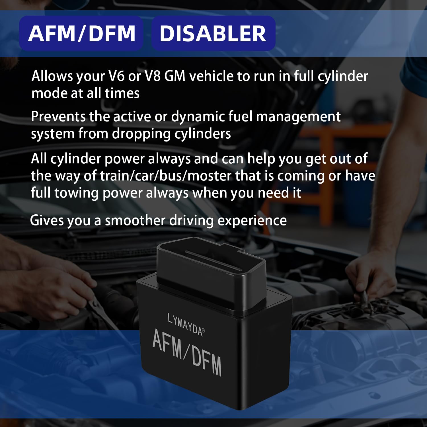LYMAYDA AFM Disabler for V6 & V8 GM Vehicles, ABS Plastic, Black, Model V6V8-LYMAYDA, Compatible with Chevy, GMC, Cadillac