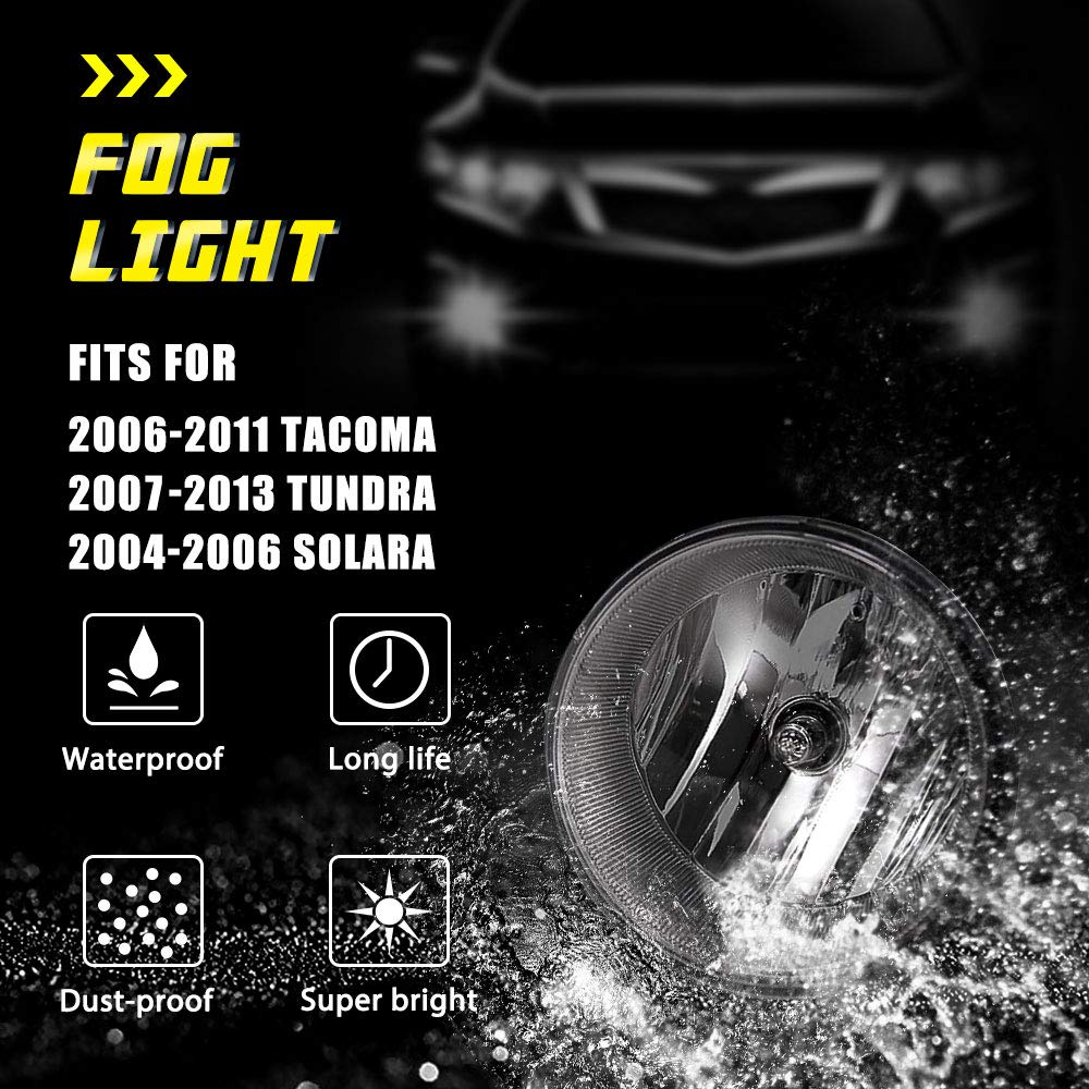 Driving Fog Lights for 2004-2006 Toyota Solara 2007-2012 Toyota Tundra 2005-2011 Toyota Tacoma with Universal Wiring Harness and