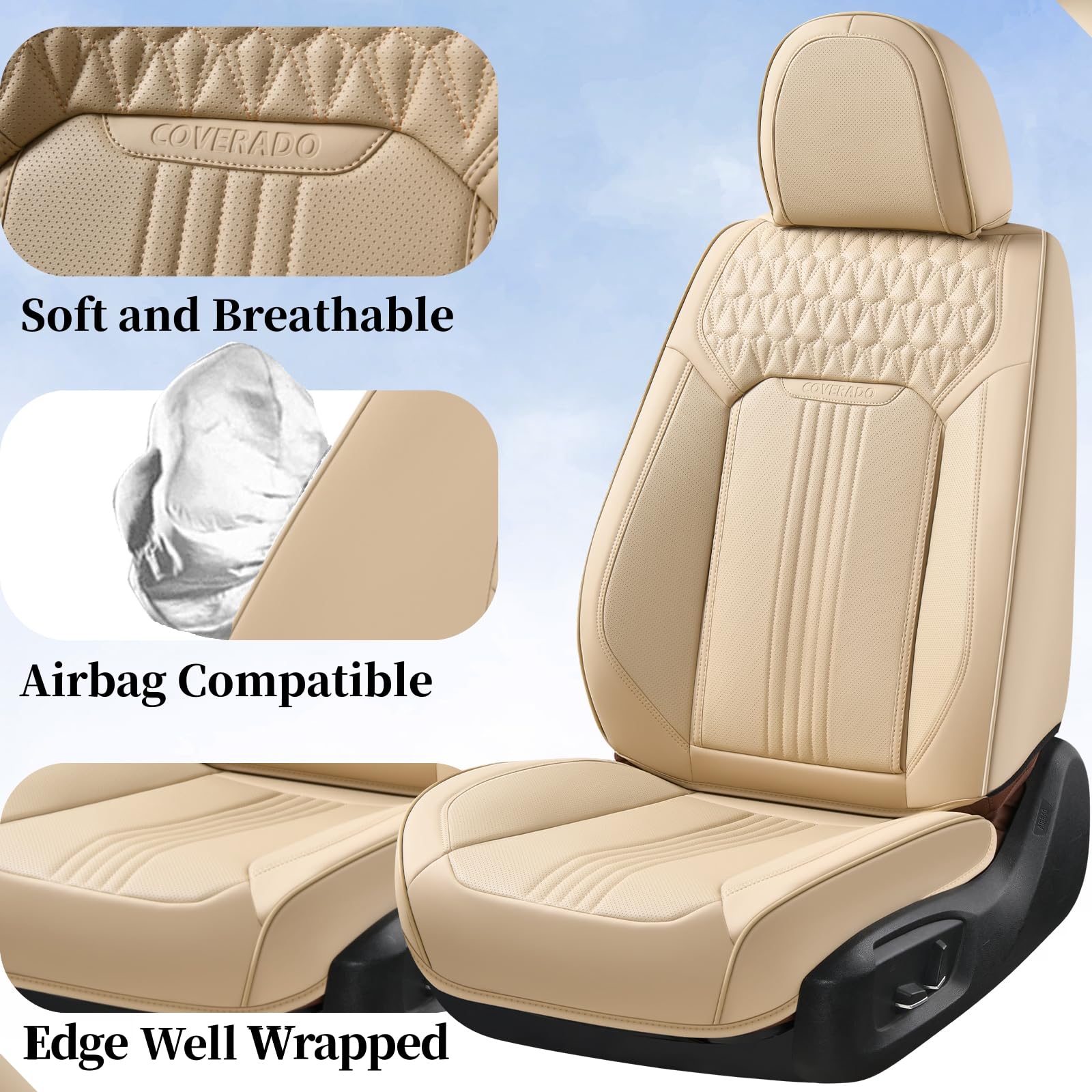 Coverado Seat Covers, Car Seat Covers Full Set, Beige Car Seat Cover, Car Seat Covers Front Seats Back Seat Cover, Waterproof Ca