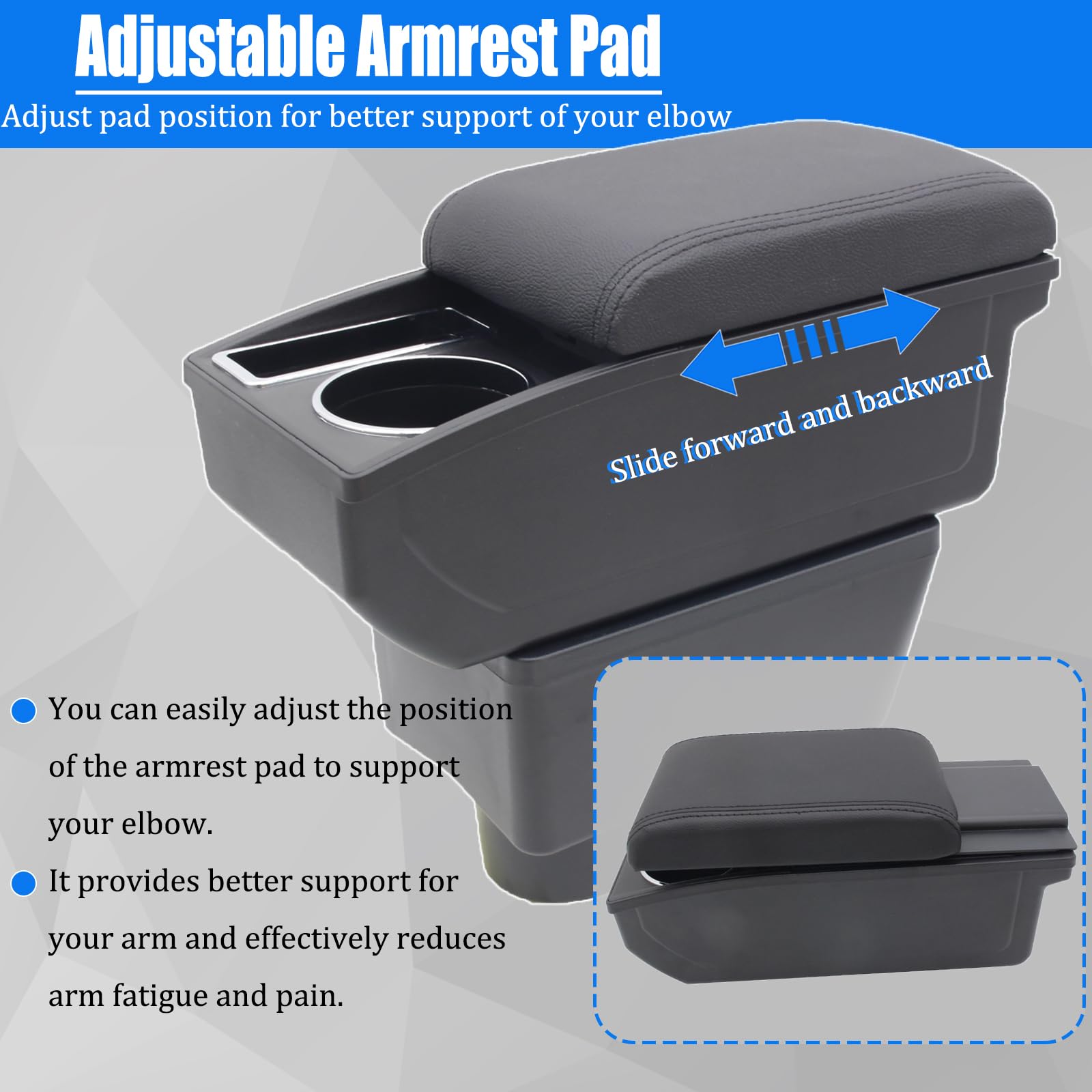 YJYWZH Car Armrest Box for Nissan Almera Versa 2016-2019, Double-Layer Leather Console Storage, Black Thread, Model RC01