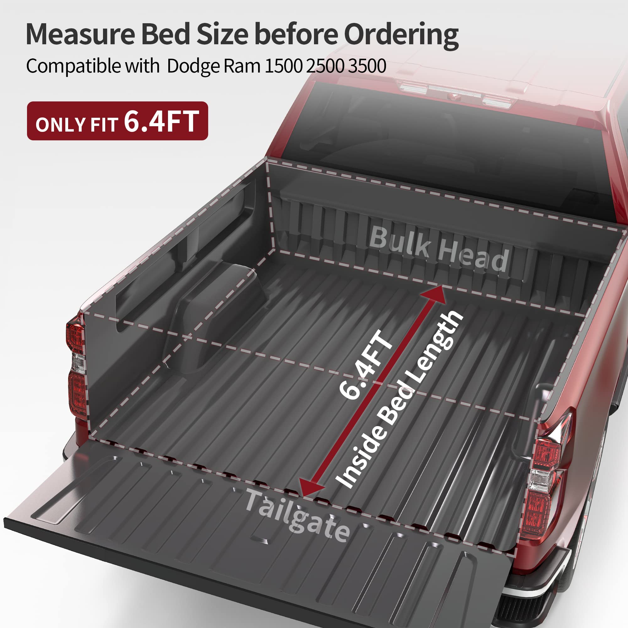 Oedro Soft Quad Fold Truck Bed Tonneau Cover Compatible With 2002-2024 Dodge Ram 1500 (Inclu. Classic & New), 2003-2024 Dodge Ra
