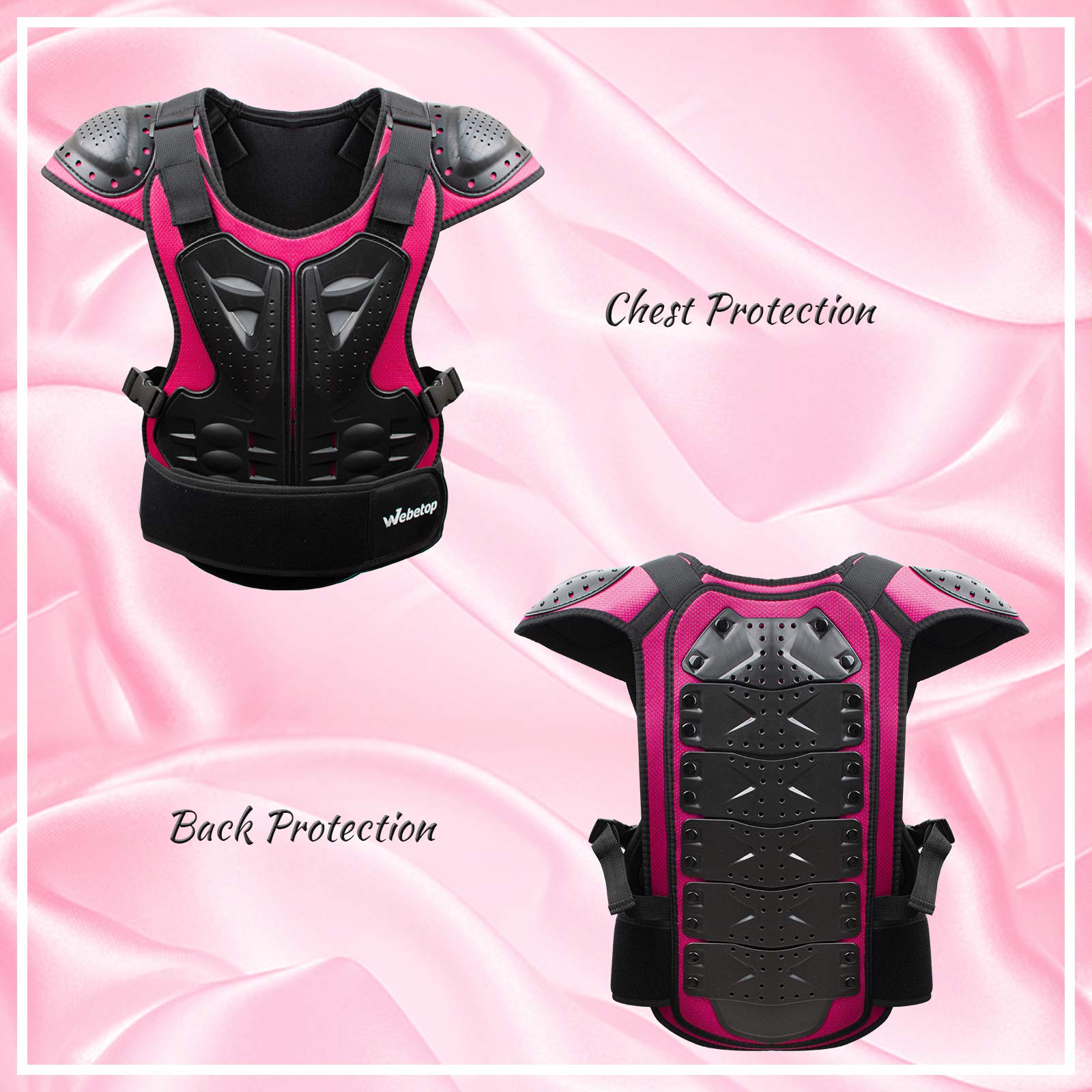 Webetop Kids ATV Chest Protector, Size M, Black/Pink, Polyethylene Foam, Model WT010106L-FUS, for Dirt Bike & Mountain Bike Riding