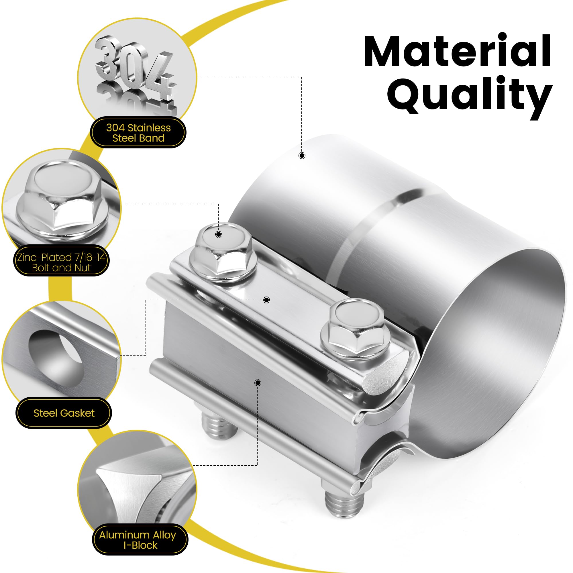 Zehclp 1 Pcs Exhaust Clamp 3 1/2 Butt Joint 304 Stainless Steel Band Lap Joint Band Clamp Stainless Steel For Pipes Catalytic Co