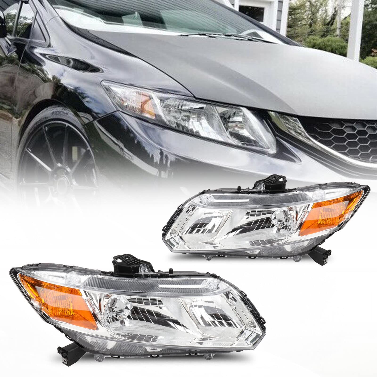 OCPTY Headlight Assembly Pair Replacement For 2012-2015 for Honda Civic