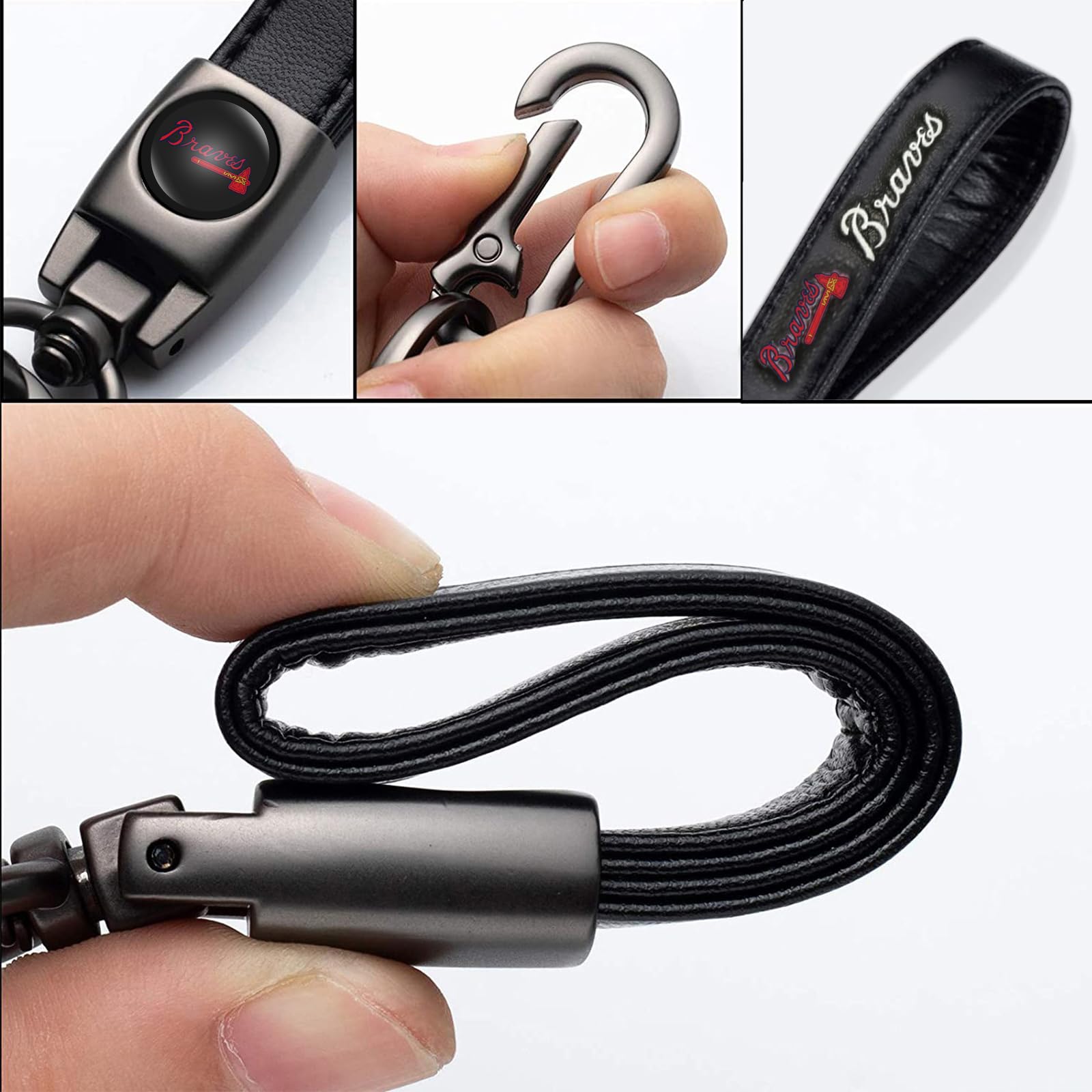 Kaleduo Baseball Keychain for Atlanta Braves Fans, Leather Car Keyring, Model BQJDS, Perfect Gift for Men and Women