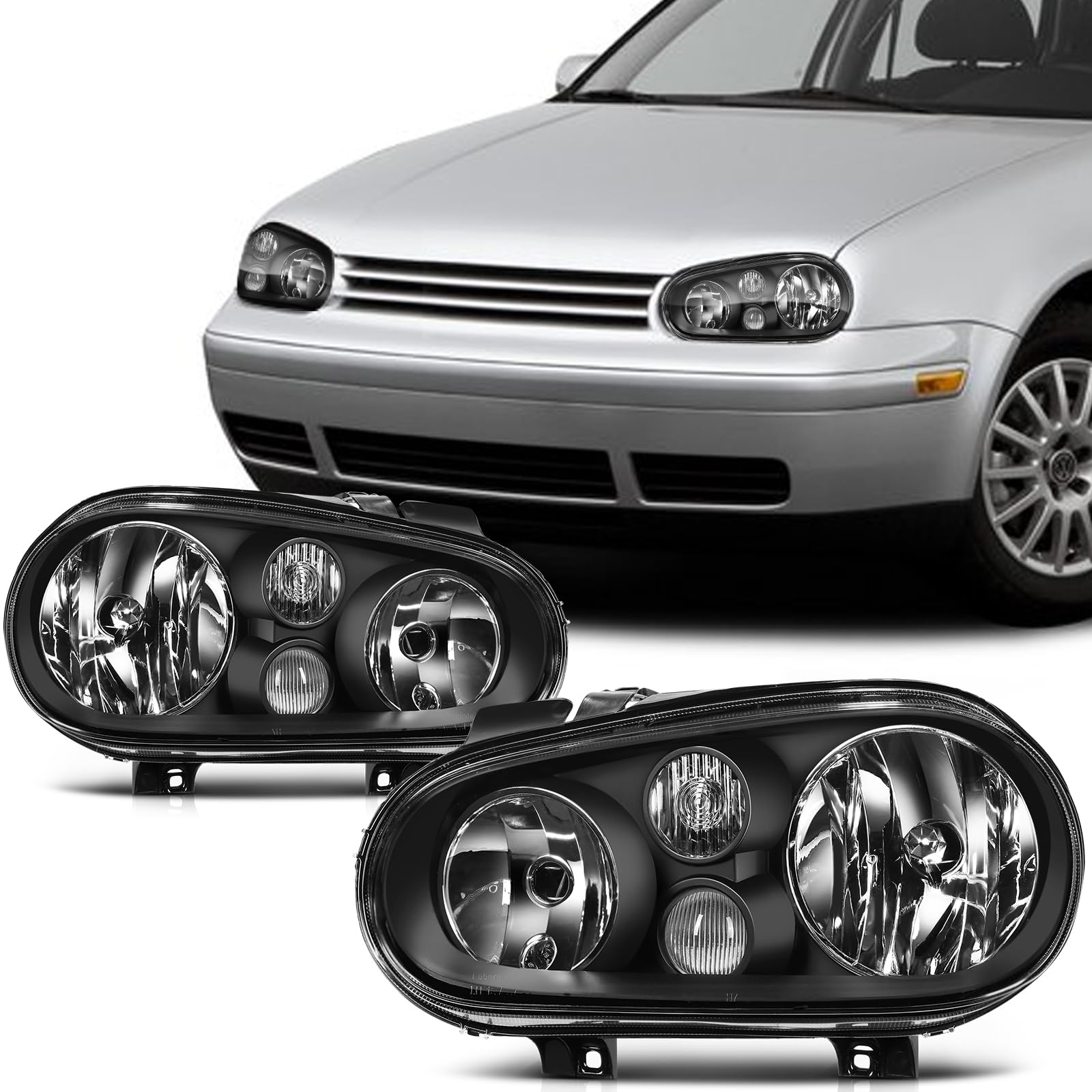 SCITOO Headlight Assembly Fits For Cabrio 1999-2002 headlamp in Black Housing Clear Lens
