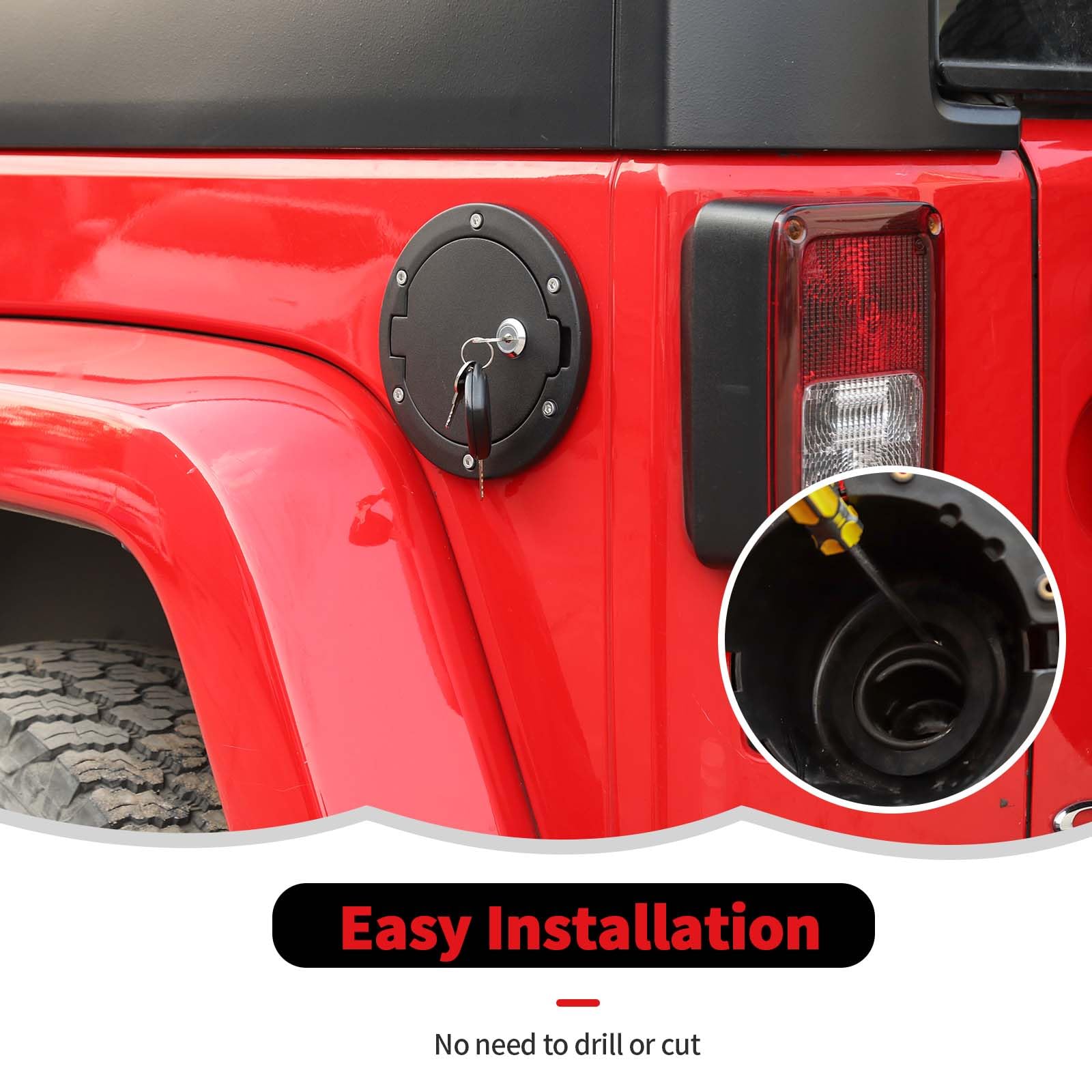 Rt-Tcz Fuel Filler Door Locking Gas Tank Cap Cover Accessories For 2007-2017 Jeep Wrangler Jk & Unlimited Sport Rubicon Sahara,Locking Black