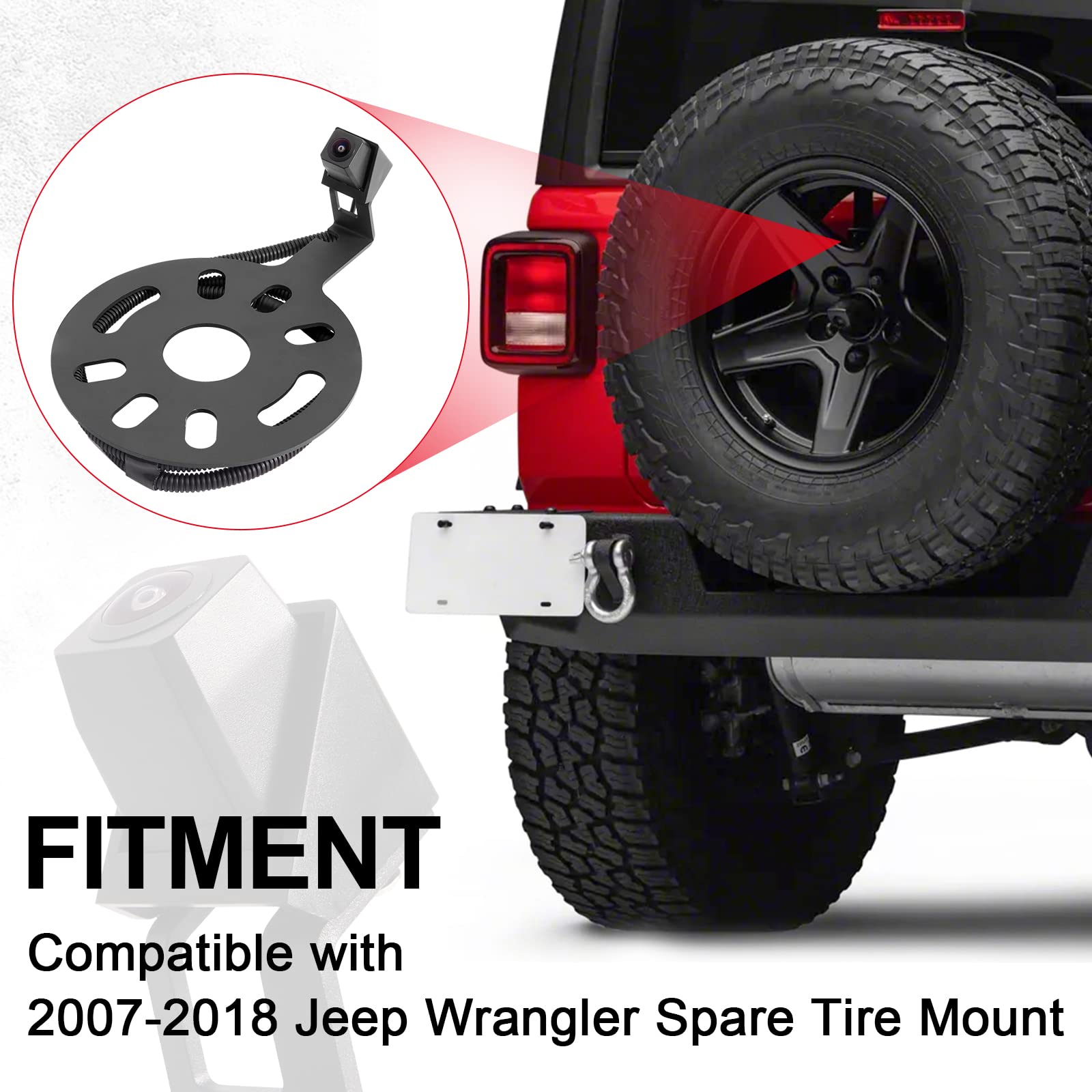 Autobaba Car Rear View Back Up Camera Reverse Camera With Wire Adapter Compatible With 2007-2018 Jeep Wrangler Spare Tire Mount