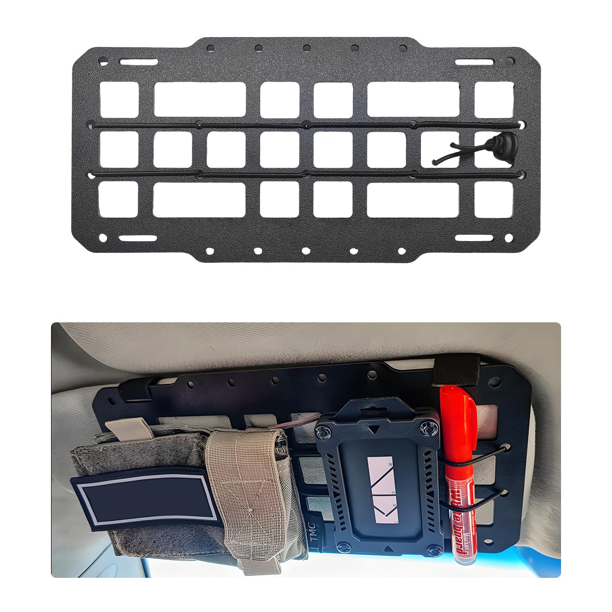 Yourkar Car Rigid MOLLE Panel, Sun Visor Panel Holster Tactical Gear Holder MOLLE EDC Organizer, Rigid Panel Frame Modular Stora