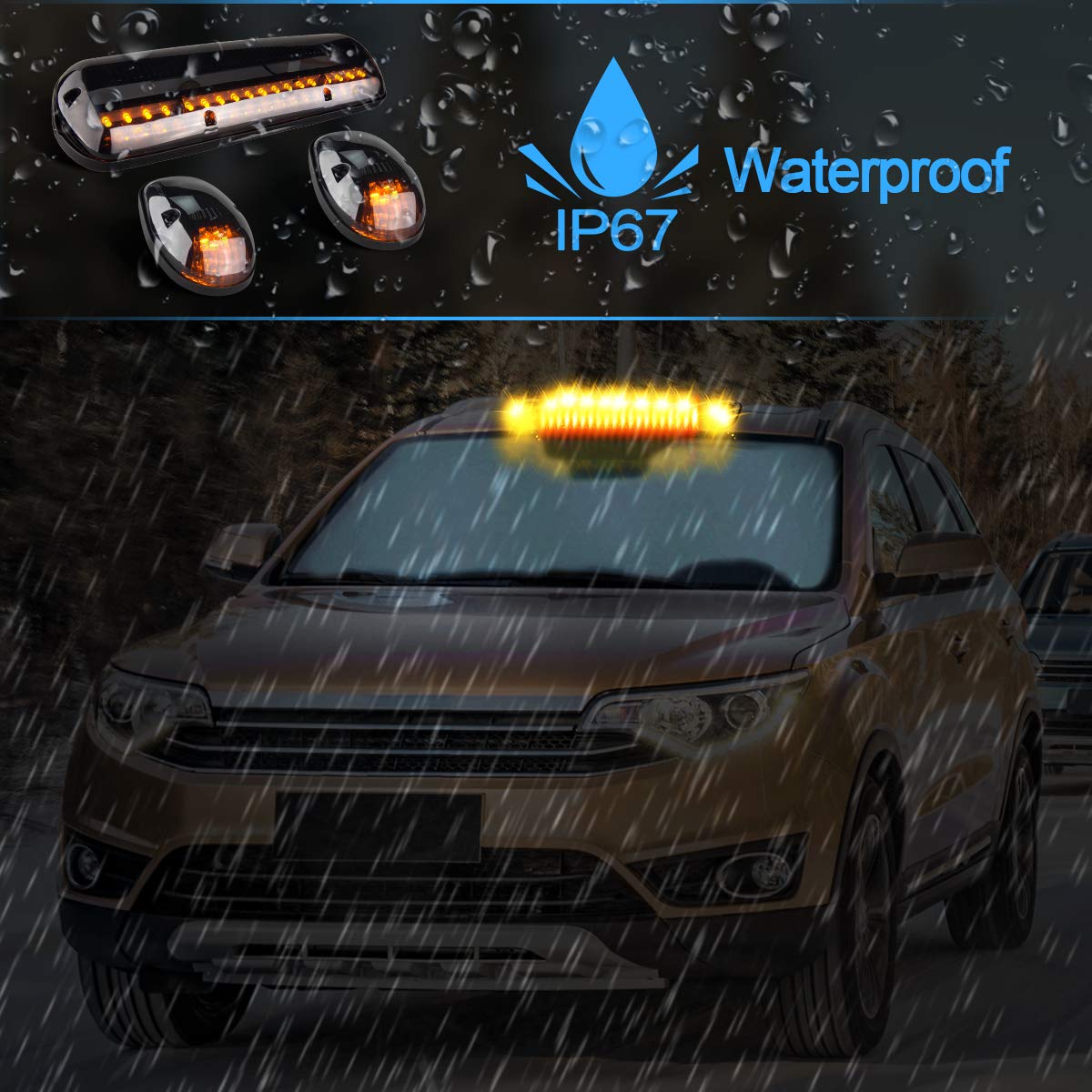 Limicar 3X Smoked Cover Cab Roof Top Marker Running Lamps Amber 30 Led Lights Compatible W/ 2002-2007 Chevrolet Silverado/Gmc Si