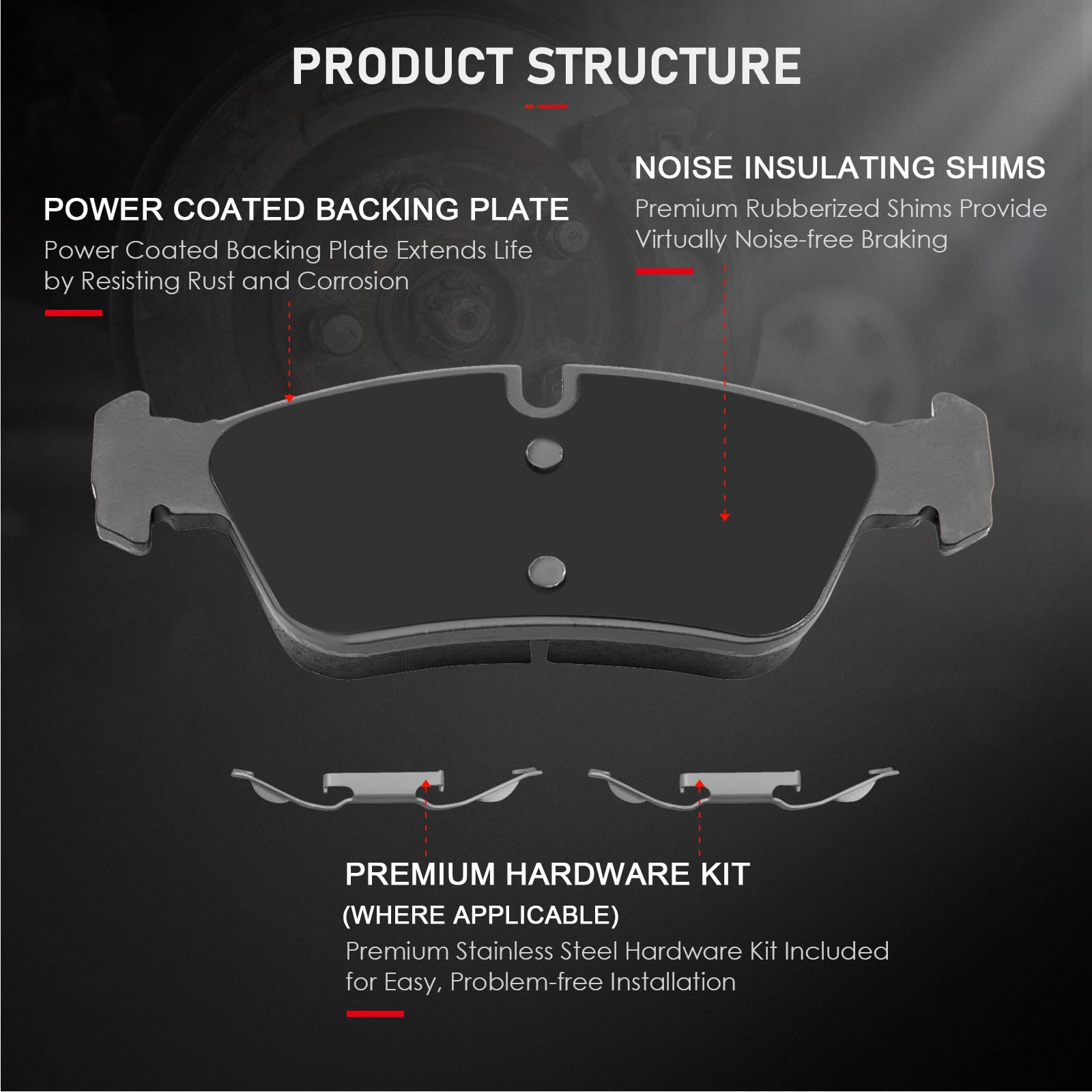 Cciyu D781 4Pcs Front Ceramic Brake Pads Kits For Bmw 320I, 323Ci, 325Ci, 325I, 325Xi, 328Ci & Z4 (2000-2008)