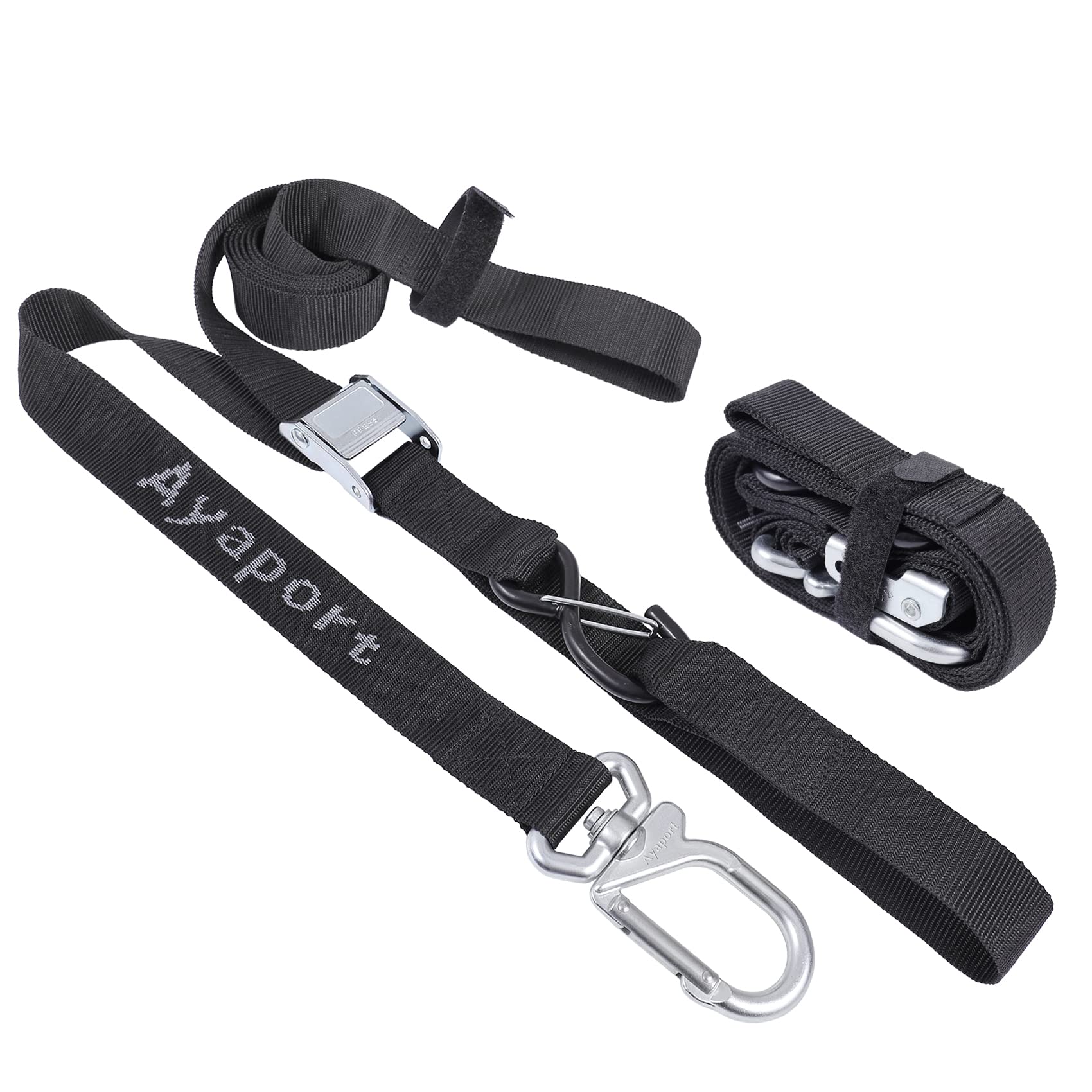 Ayaport Motorcycle Tie Down Straps 1.5"x8' Black, with Swivel Carabiner Hooks, Durable Polypropylene, 2pcs