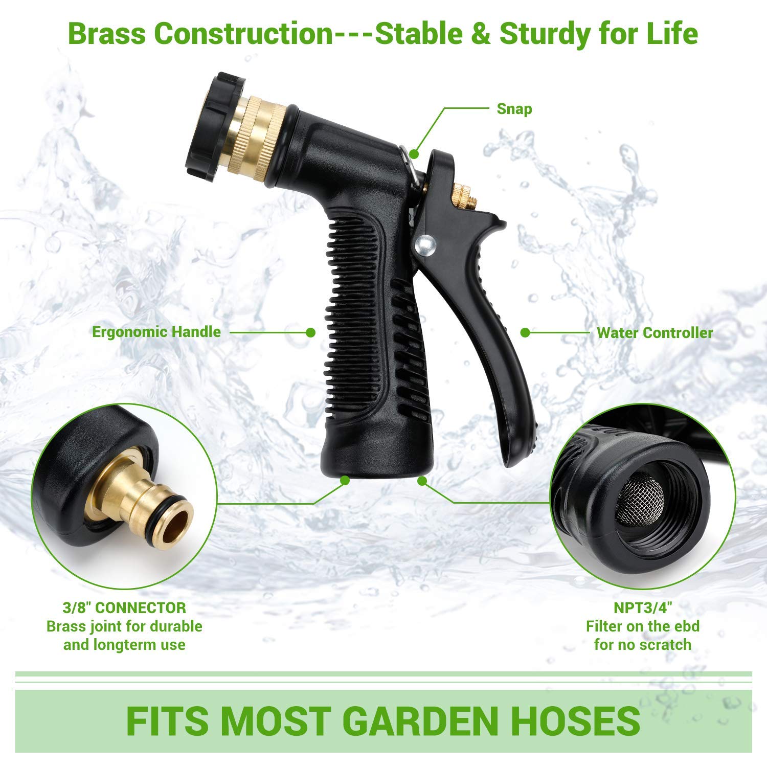 Ohuhu Car Wash Foam Gun, Car Wash Soap Sprayer With 3/8 Brass Connector & Car Washing Mitts, Dual Filtration, 6 Levels Of Foam Concentration, Quick Connect To Most Garden Hose (Green)
