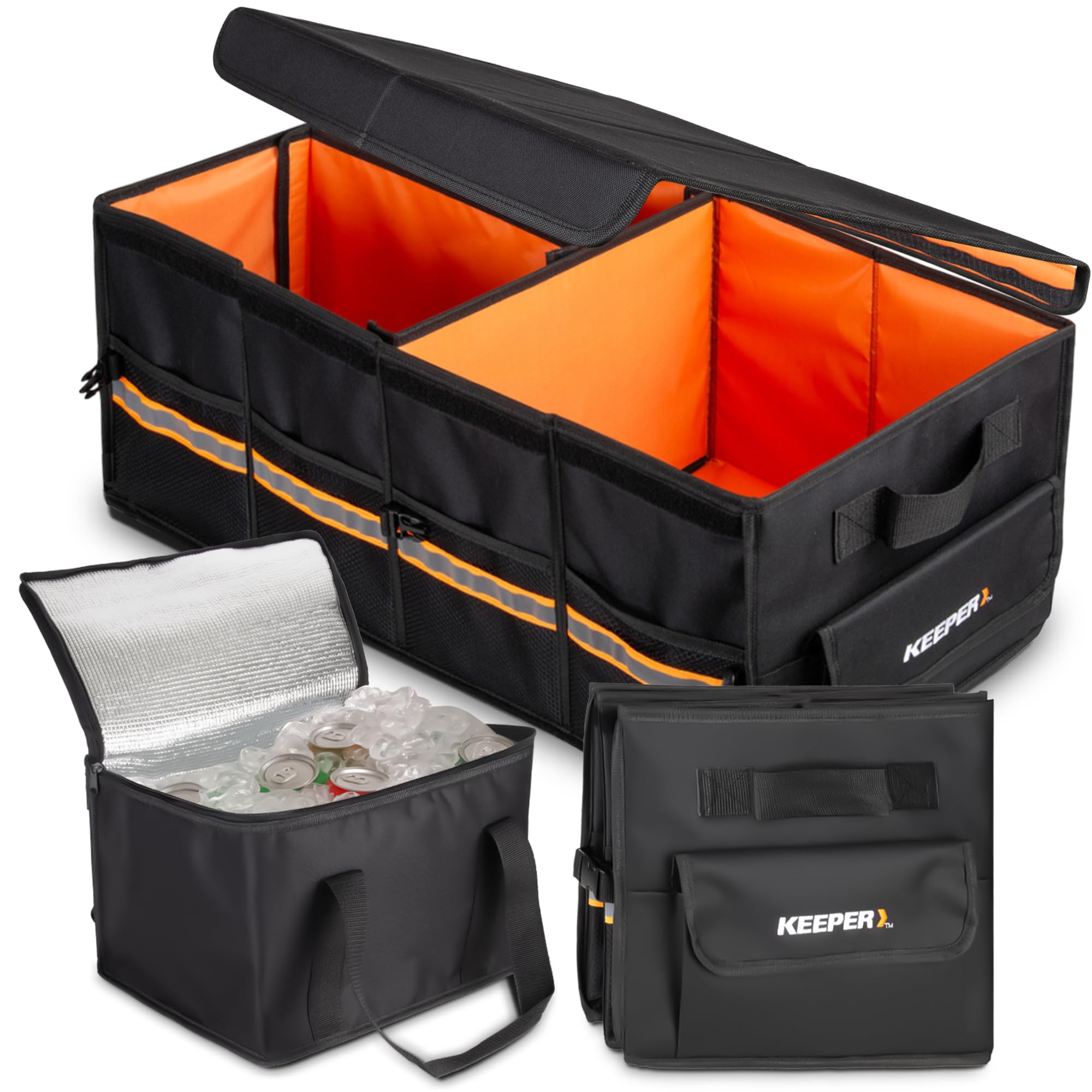 KEEPER Extra Large Trunk Organizer with Cooler, 70L, Multi-Compartment Collapsible Car Organizers and Storage, Non-Slip Bottom, 