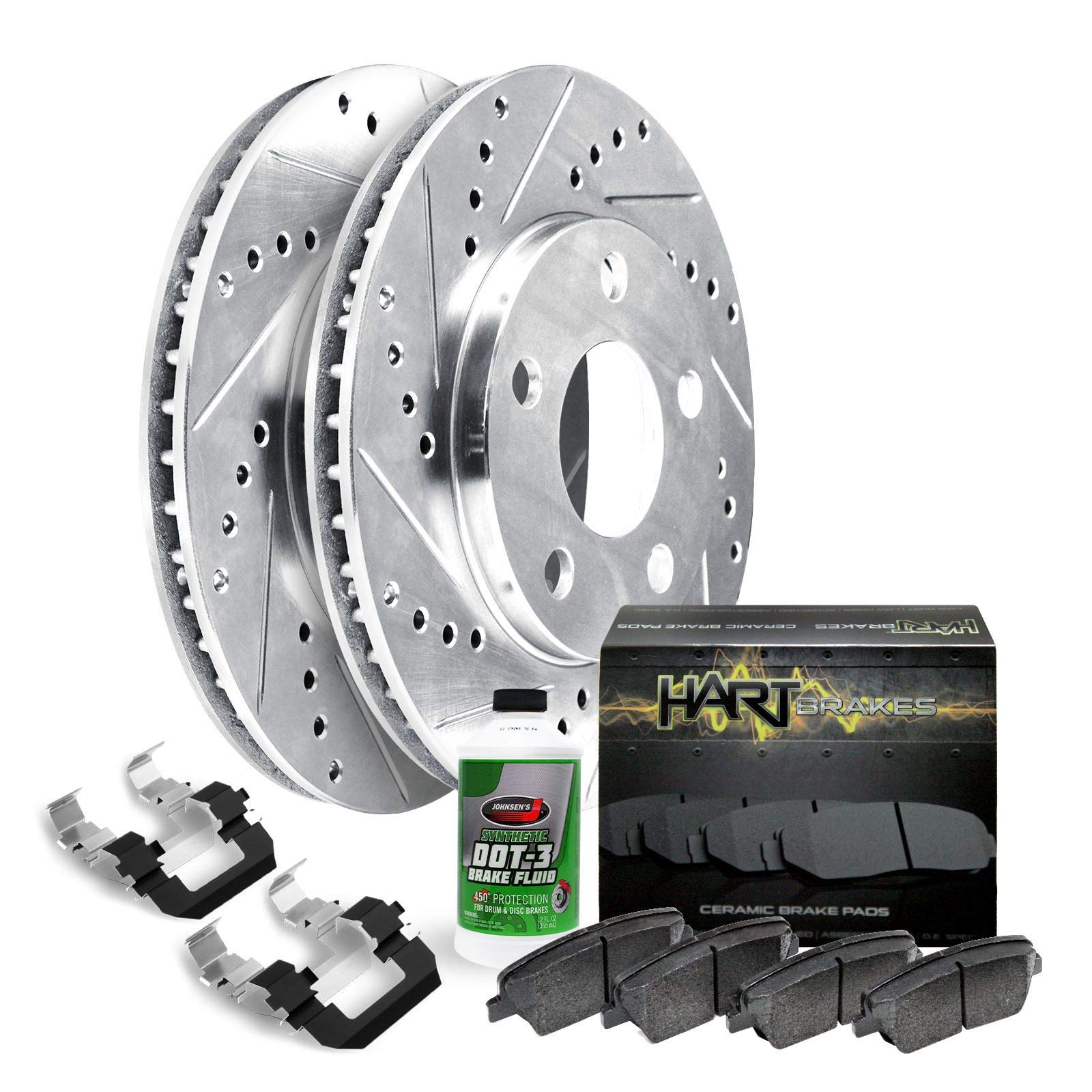Hart Brakes Front Brakes And Rotors Kit |Front Brake Pads| Brake Rotors And Pads| Ceramic Brake Pads And Rotors |Fits 2001-2005
